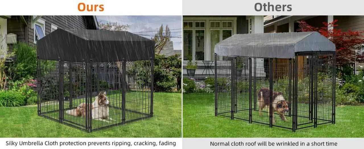 Alt view image 6 of 7 - BingoPaw Large Dog Kennel Outdoor: Dogs Welded Wire Kennels and Runs Crates for Yard with Stakes Water Proof Cover - 5.4ft Tall Extra Large Dog Gazebo Kennel Cages with Canopy for Huge Giant Dogs
