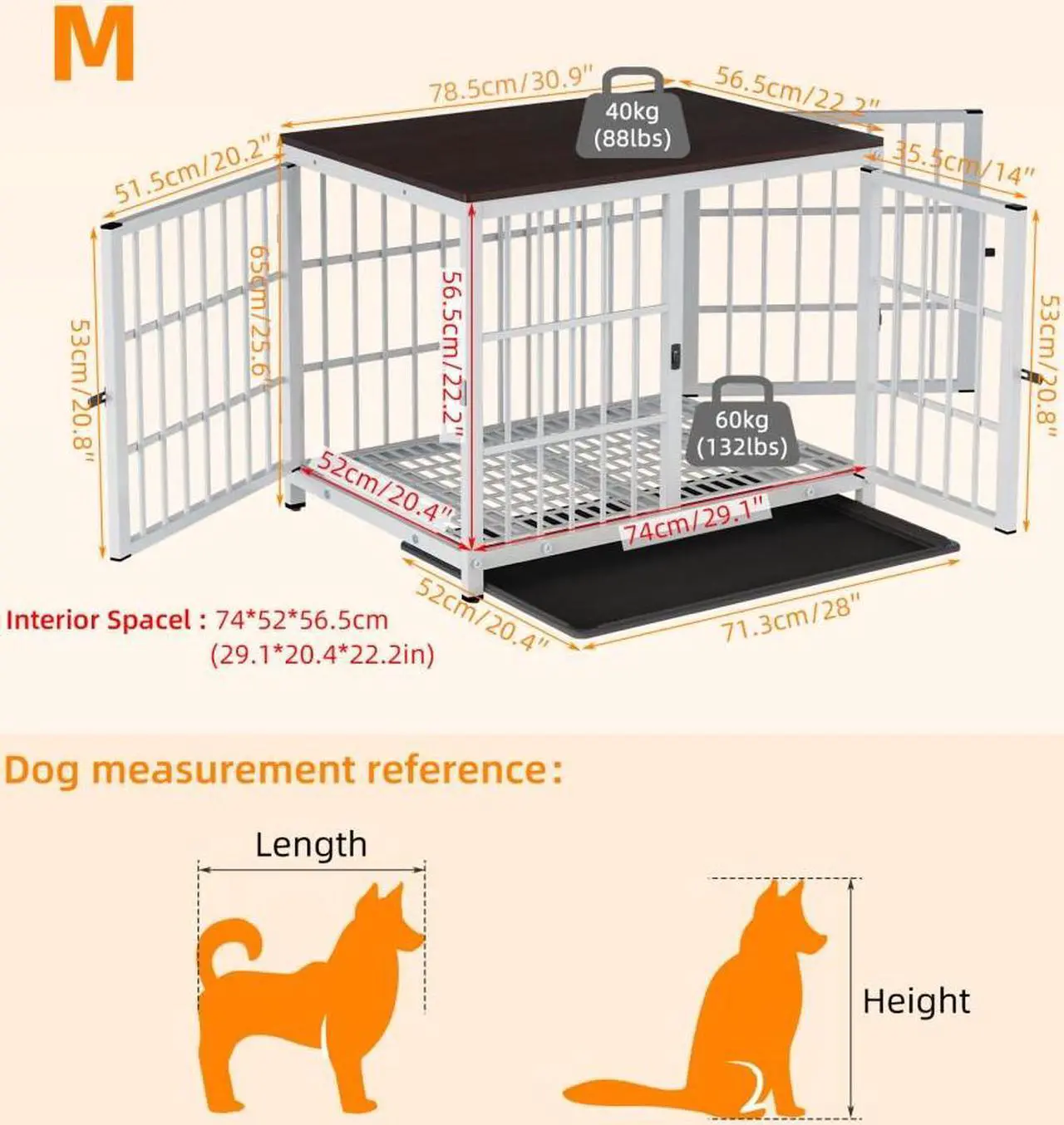 Alt view image 7 of 7 - 3 doors Furniture style  Dog Crate,  Wooden Dog Crate Table, Indoor Dog Kennel, Dog House, Dog Cage Medium with  Removable Tray Medium White