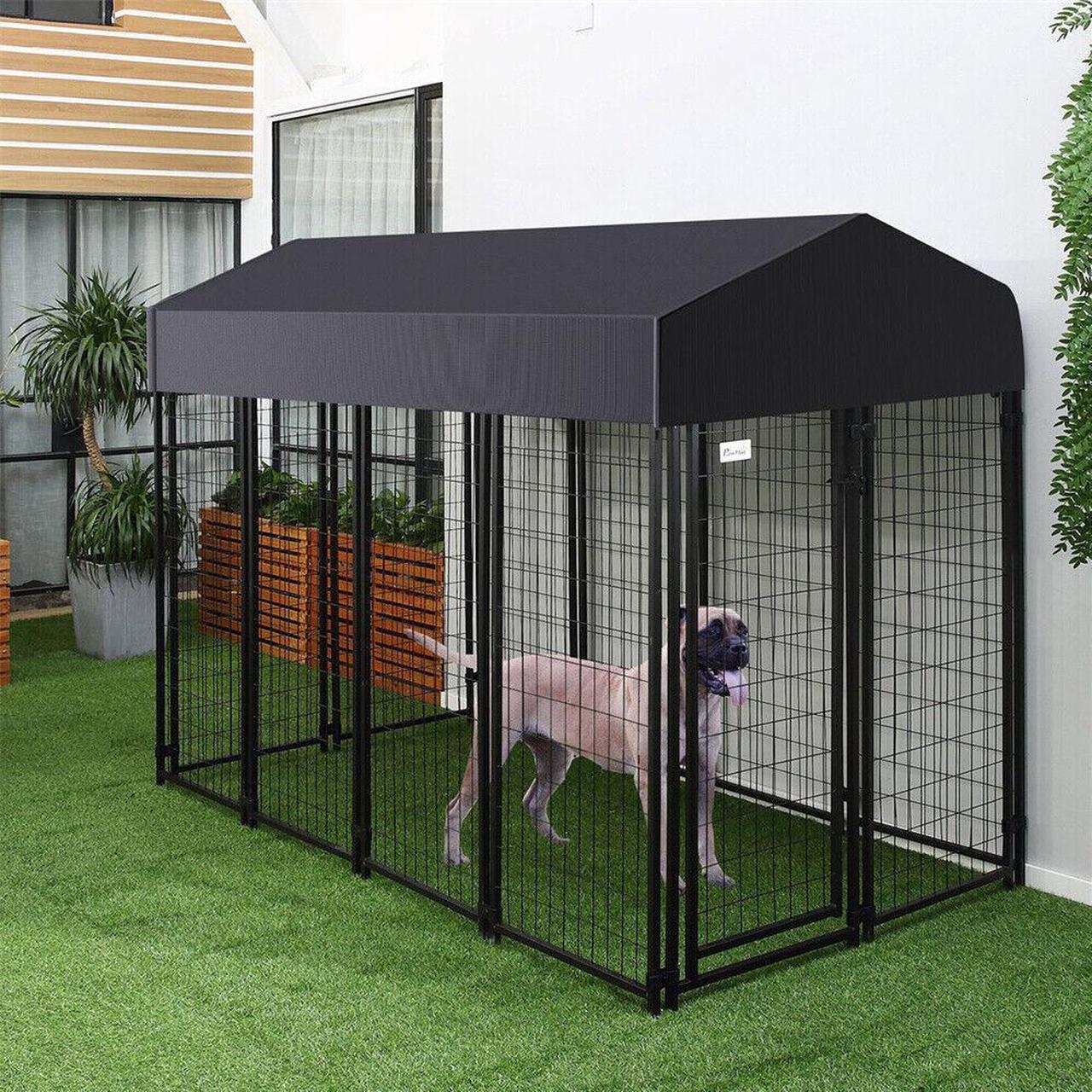 Main image of 64.9'' High Metal Welded Secure Wire Dog Cages Outdoor Giant Huge Dog Kennel Fence  with Waterproof  UV-Resistant Cover