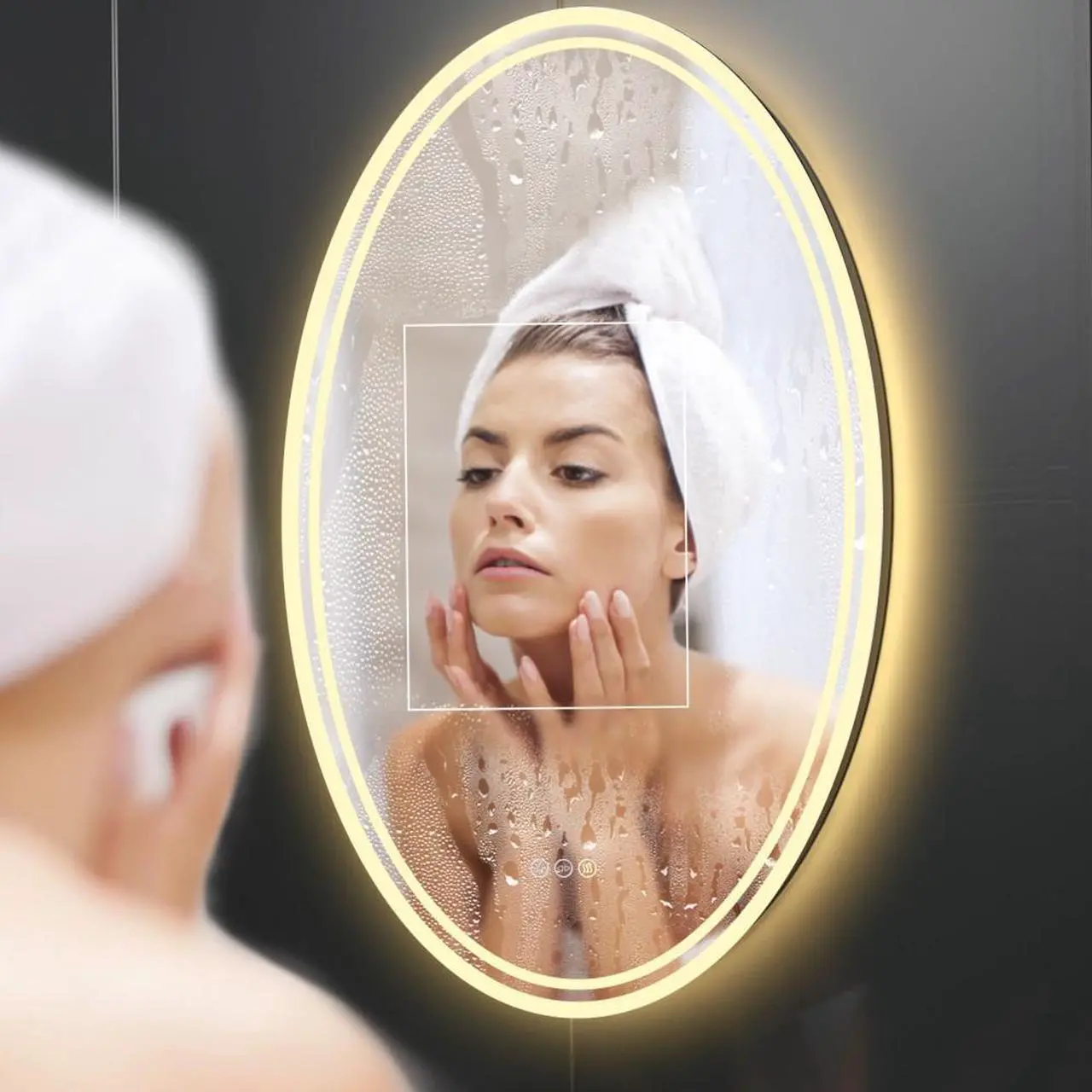 Alt view image 6 of 7 - Led Oval Illuminated Bathroom Mirror Wall Mounted Anti Fog Make Up Mirror