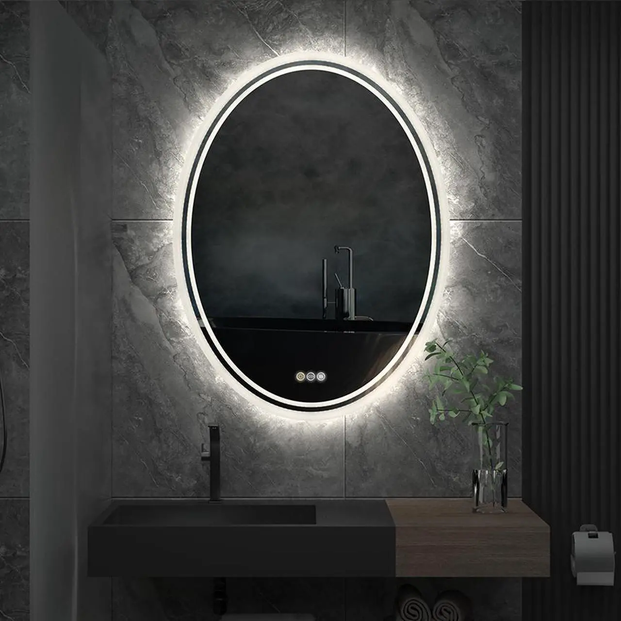 Alt view image 2 of 7 - Led Oval Illuminated Bathroom Mirror Wall Mounted Anti Fog Make Up Mirror