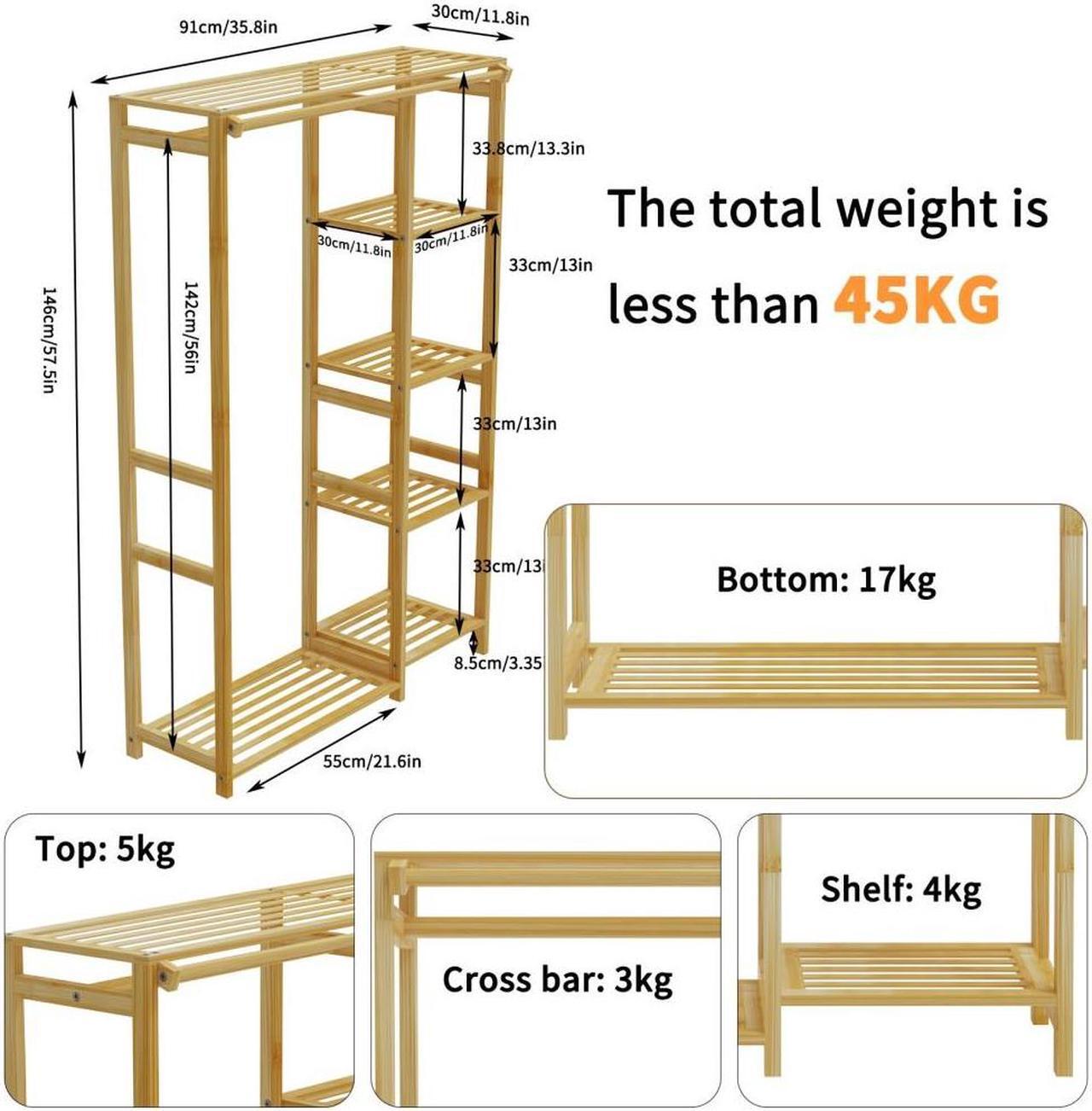 Alt view image 7 of 7 - Strong Bamboo Wooden Garment Rack 6 Tier Clothes  Hanging Stand Storage Shelf