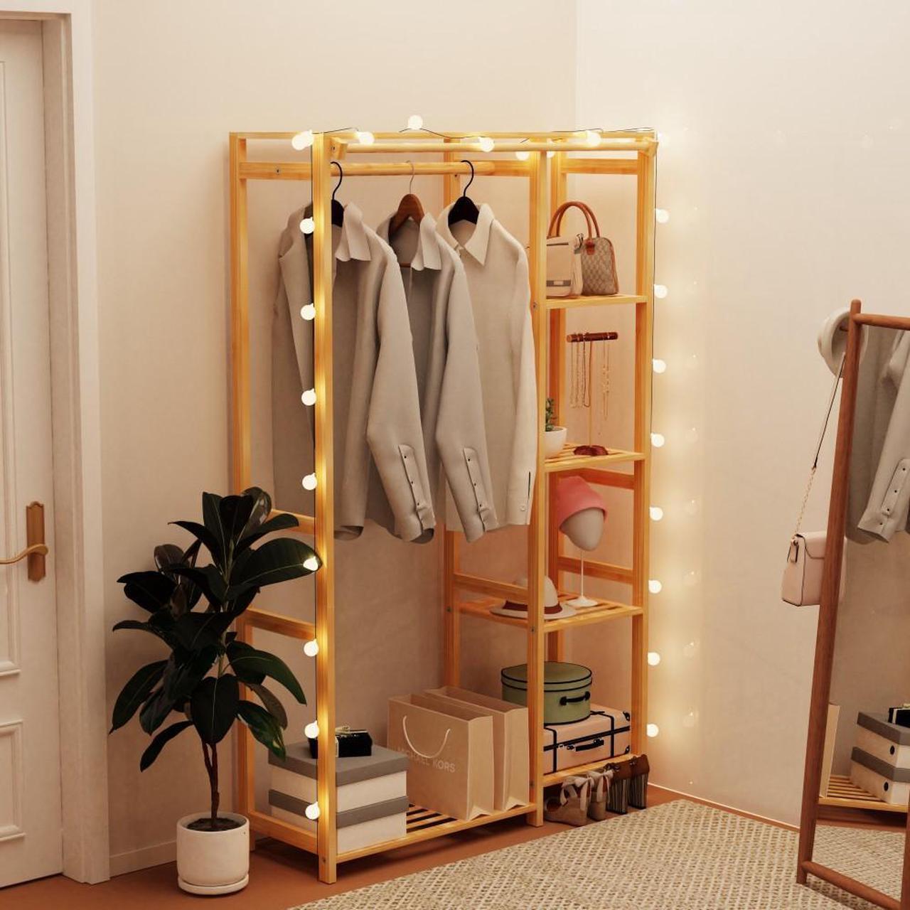 Alt view image 3 of 7 - Strong Bamboo Wooden Garment Rack 6 Tier Clothes  Hanging Stand Storage Shelf