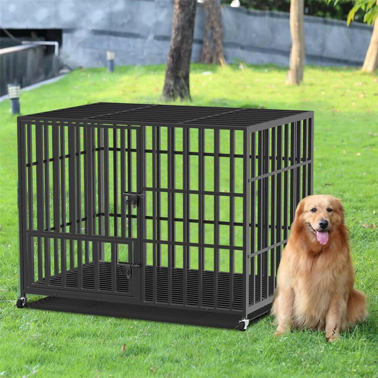 Alt view image 3 of 7 - Chew-resistant Heavy Duty Metal Dog Cage Kennel Pet Crate Wheels Indoor Outdoor