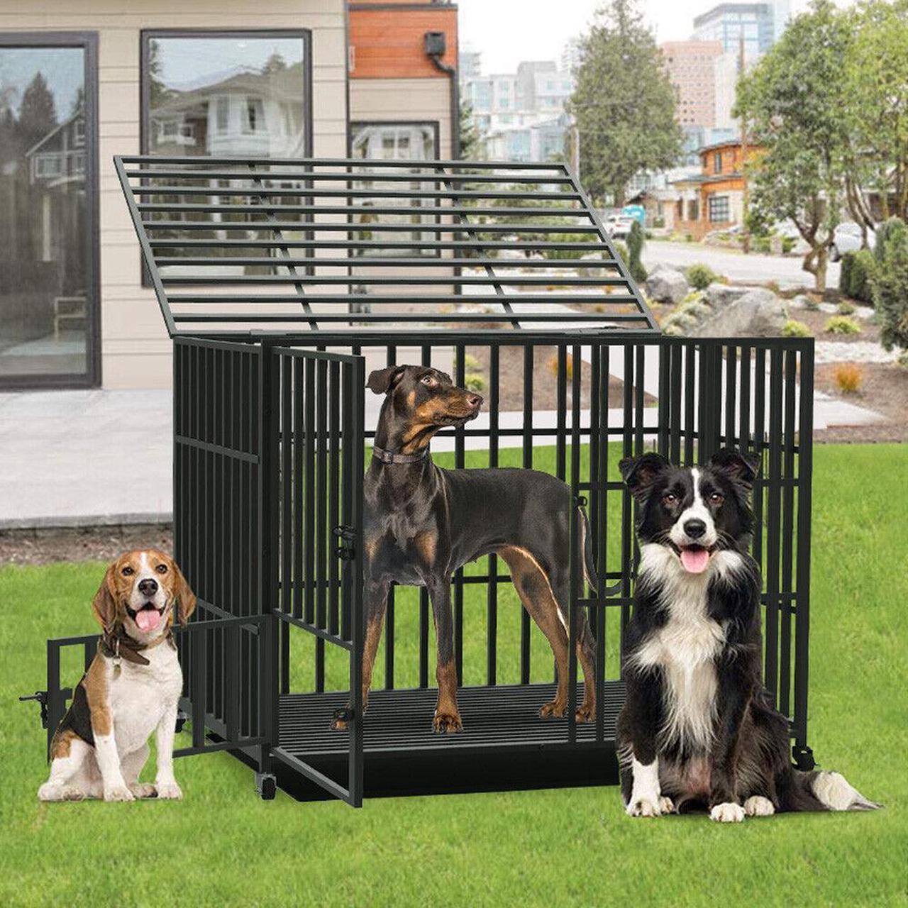 Main image of Chew-resistant Heavy Duty Metal Dog Cage Kennel Pet Crate Wheels Indoor Outdoor