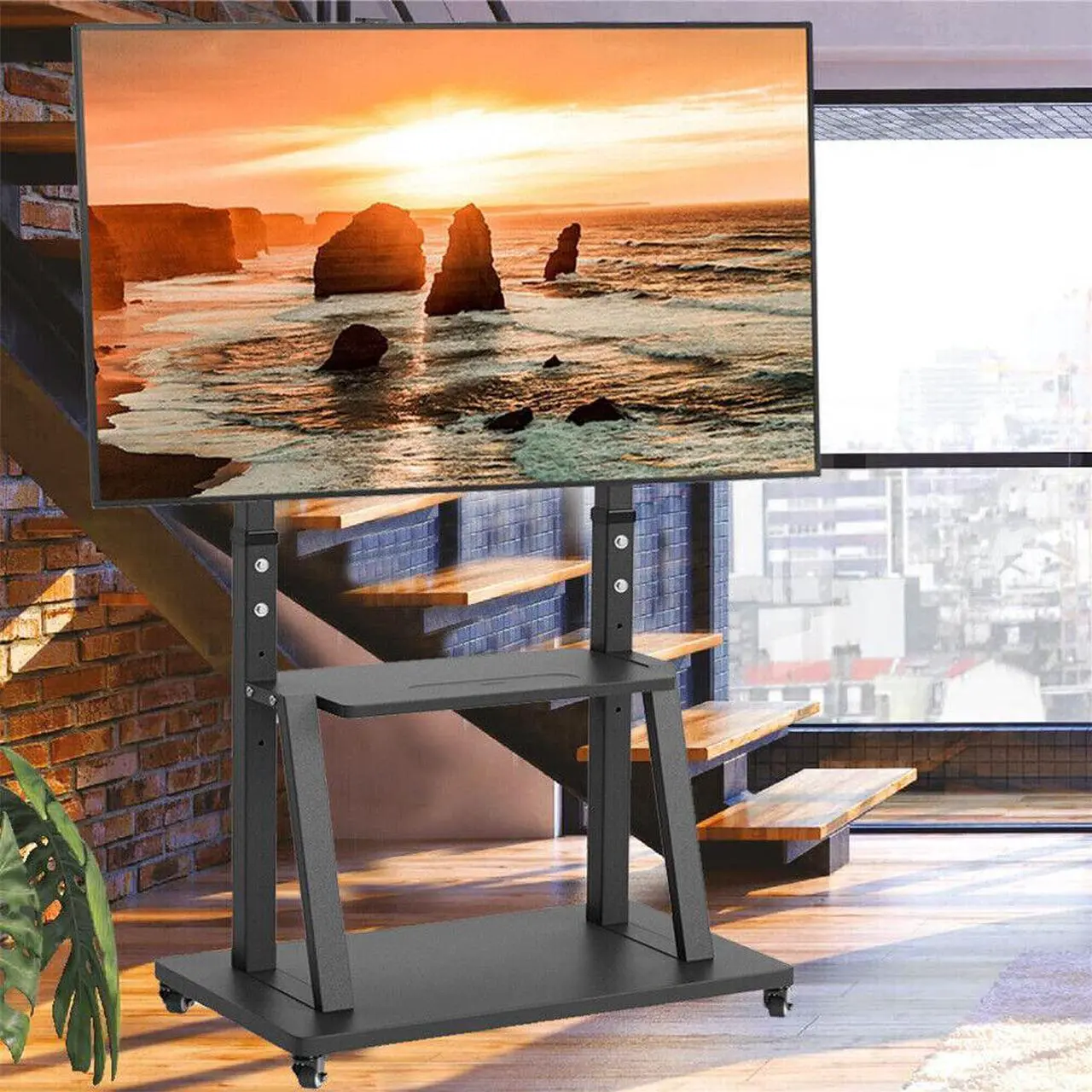 Alt view image 2 of 7 - XXL Large Mobile TV Stand Mount Universal Flat Screen Rolling TV Cart for 32-100 inch LED LCD OLED Screens Height Adjustable Ultra Stable TV Trolley with 2 Tier Storage Shelves