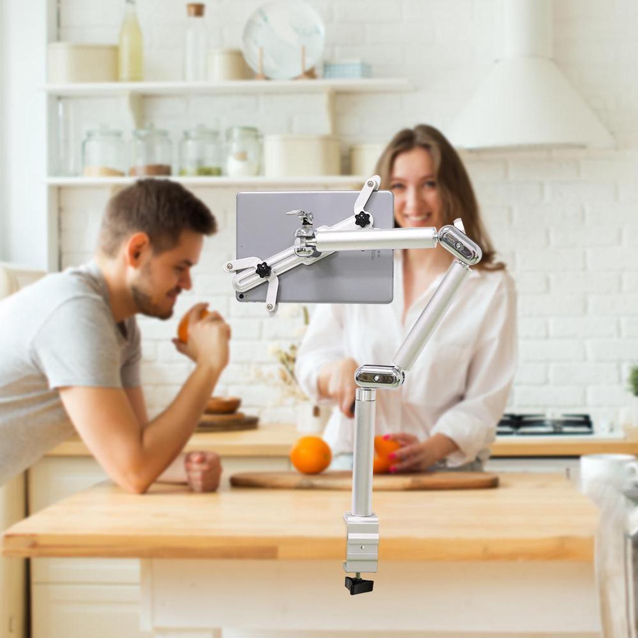 Alt view image 5 of 7 - Foldable Desk Tablet Holder 360 Degree Rotation Tablet Mount Adjustable Height  for 7-10" iPad  Laptop Silver
