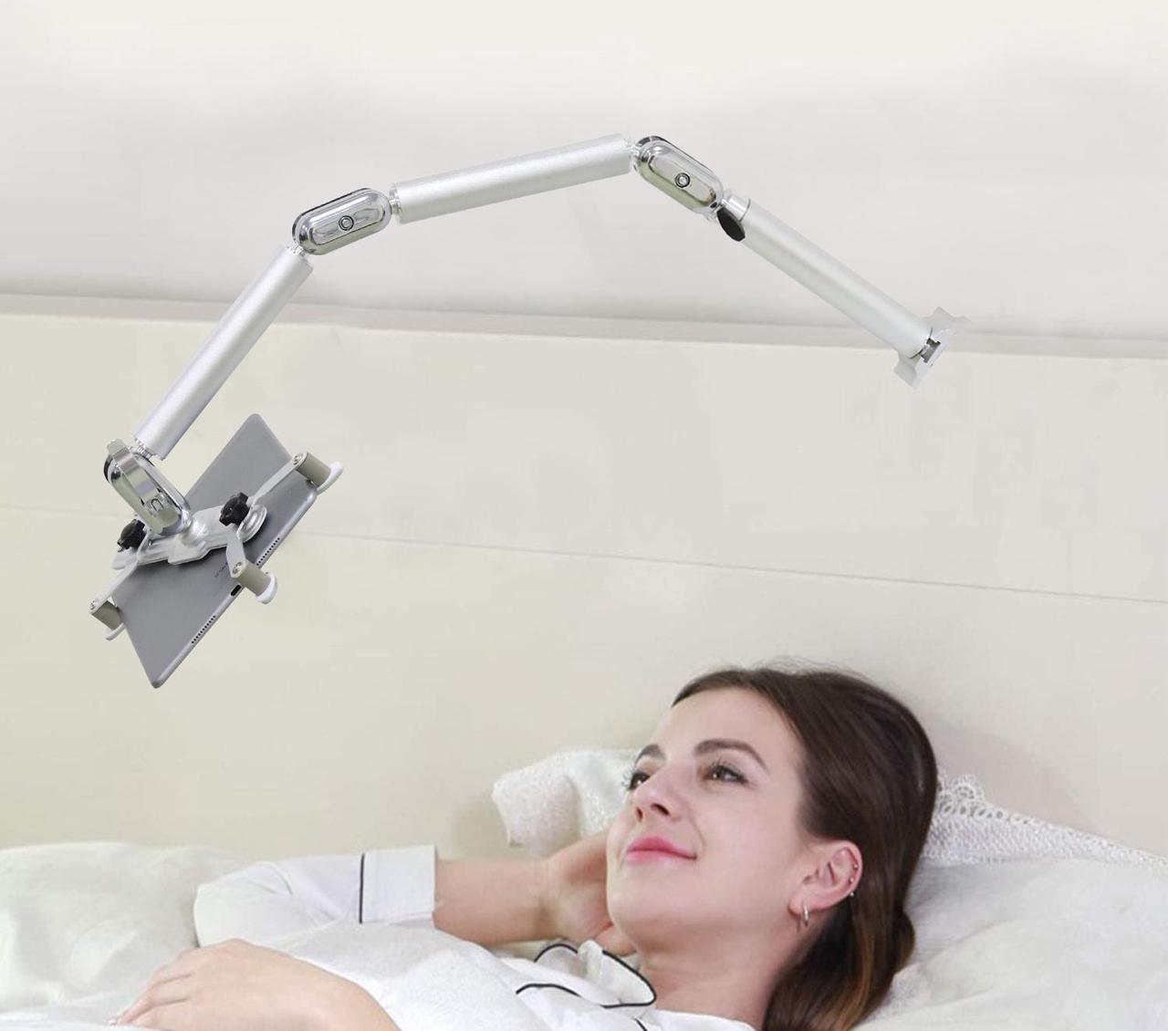 Alt view image 4 of 7 - Foldable Desk Tablet Holder 360 Degree Rotation Tablet Mount Adjustable Height  for 7-10" iPad  Laptop Silver