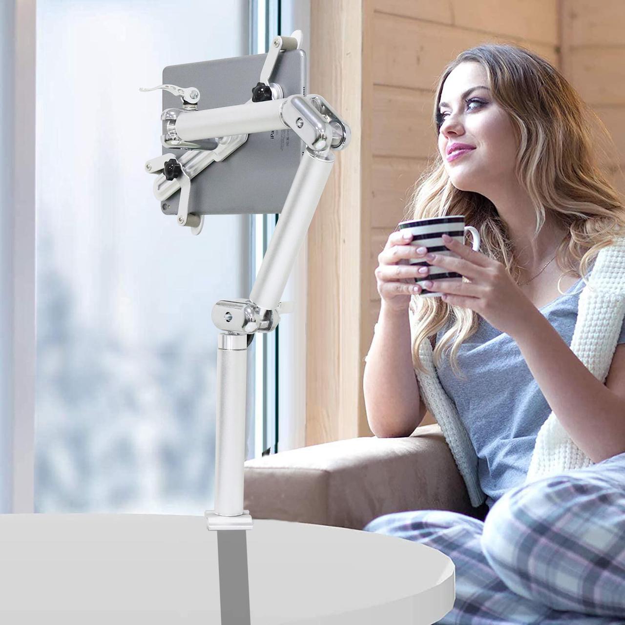 Main image of Foldable Desk Tablet Holder 360 Degree Rotation Tablet Mount Adjustable Height  for 7-10" iPad  Laptop Silver
