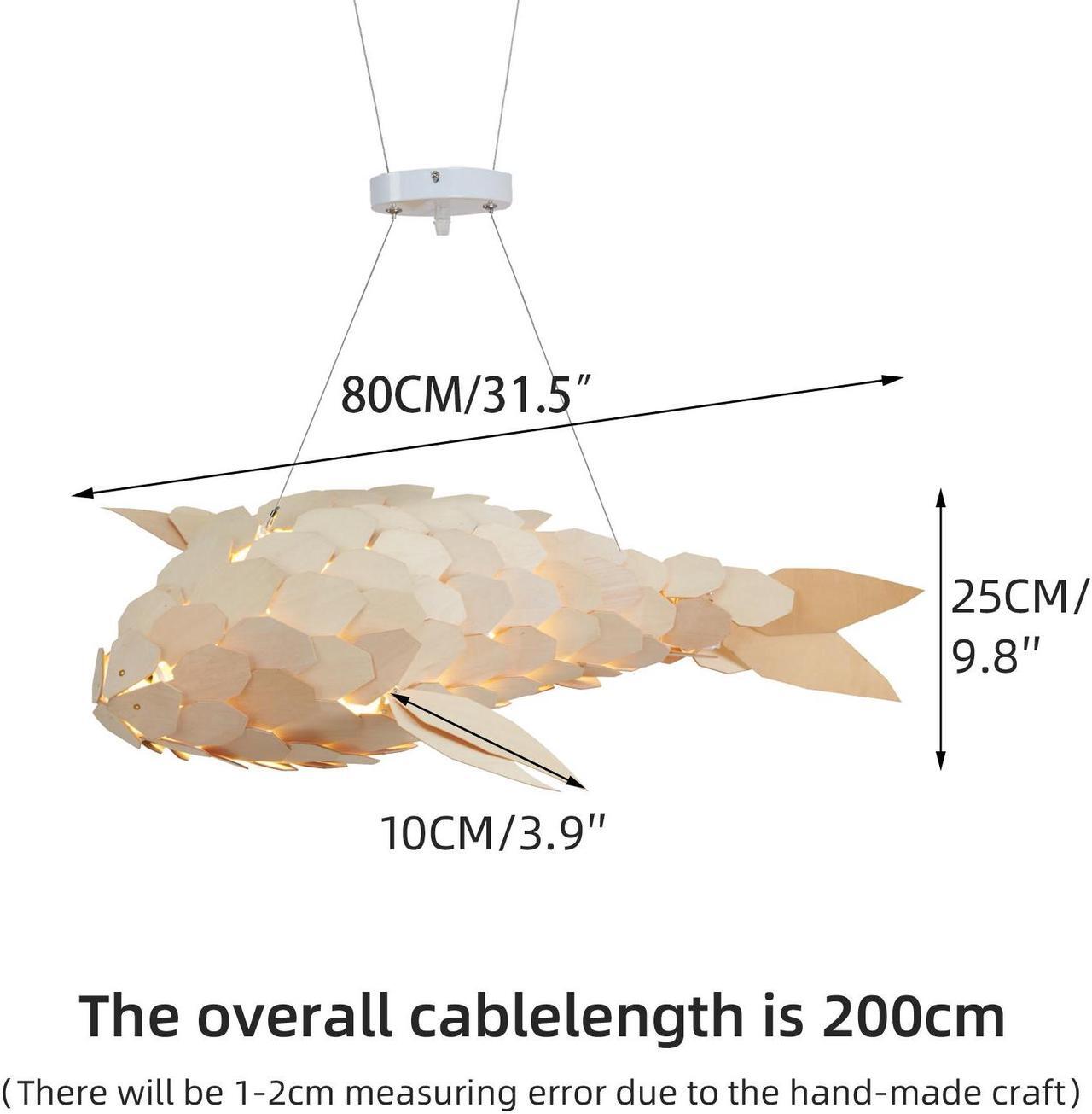 Alt view image 7 of 7 - Large Handwoven Fish-Shaped Pendant Lighting Rustic Dining Room Wood Ceiling Chandelier