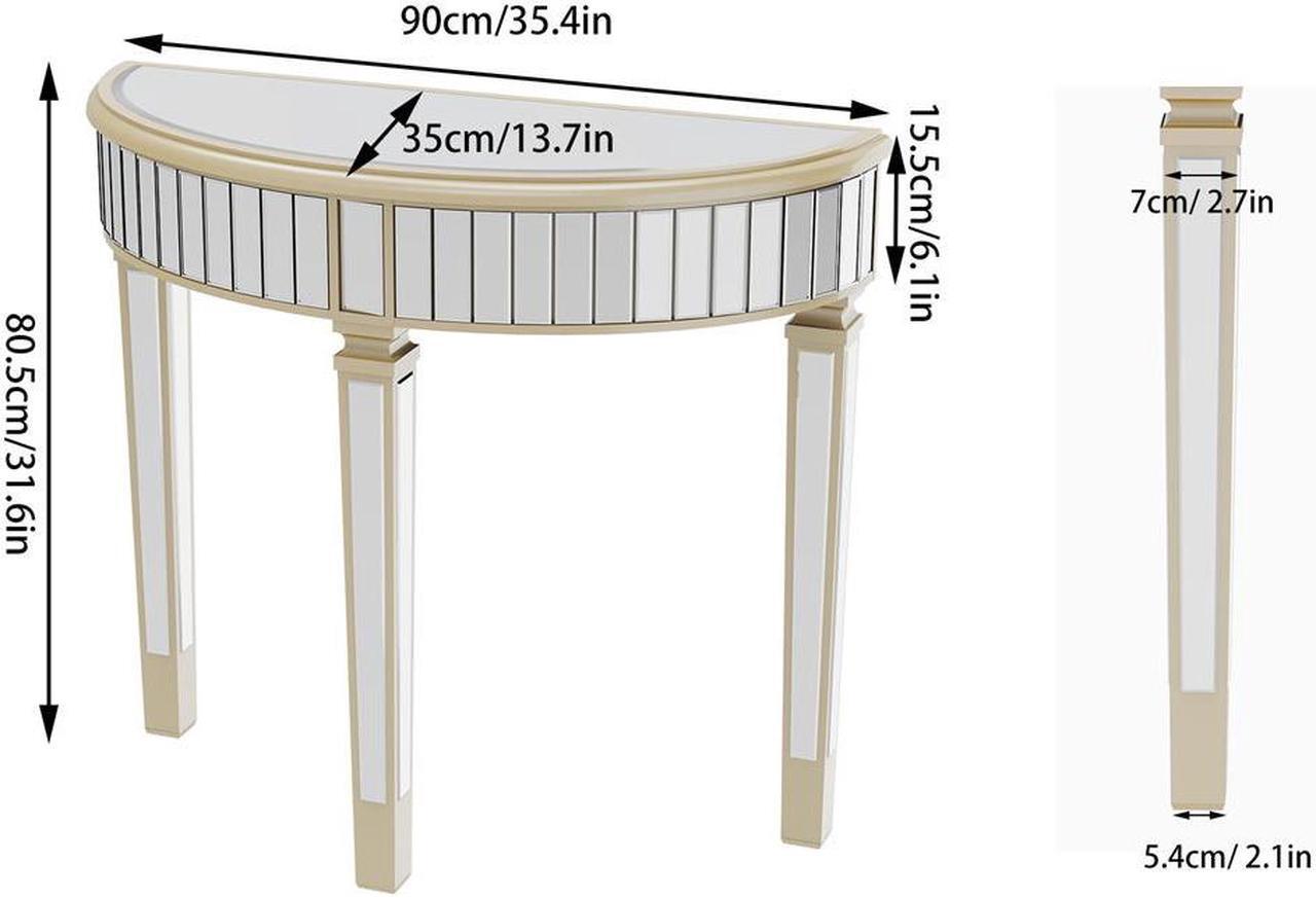 Alt view image 7 of 7 - 3 Legged Silver Mirrored Console Table With Champagne Edge Modern Vanity Make up Table