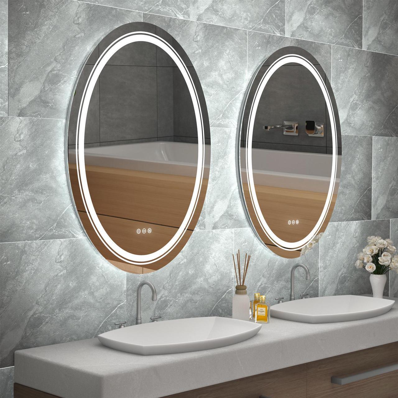 Alt view image 2 of 7 - Jumbo Oval  LED Backlit Light Bathroom Mirror Antifog  Wall Mount Dimmable Makeup Mirror