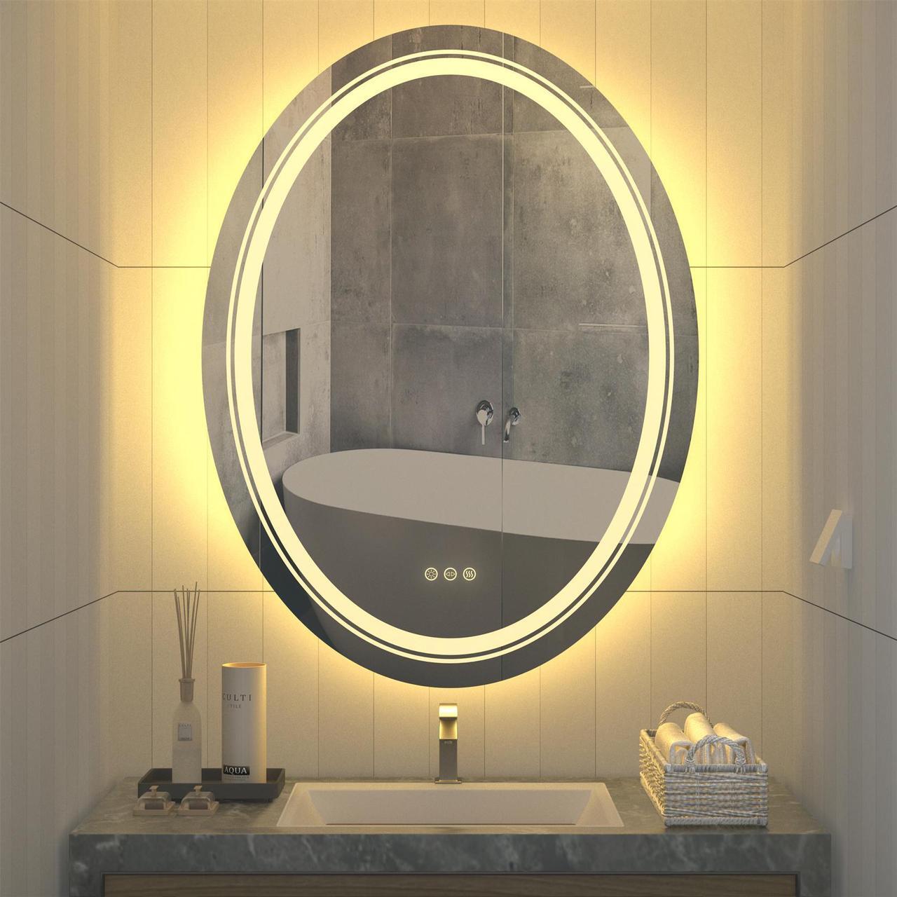 Alt view image 3 of 7 - Jumbo Oval  LED Backlit Light Bathroom Mirror Antifog  Wall Mount Dimmable Makeup Mirror