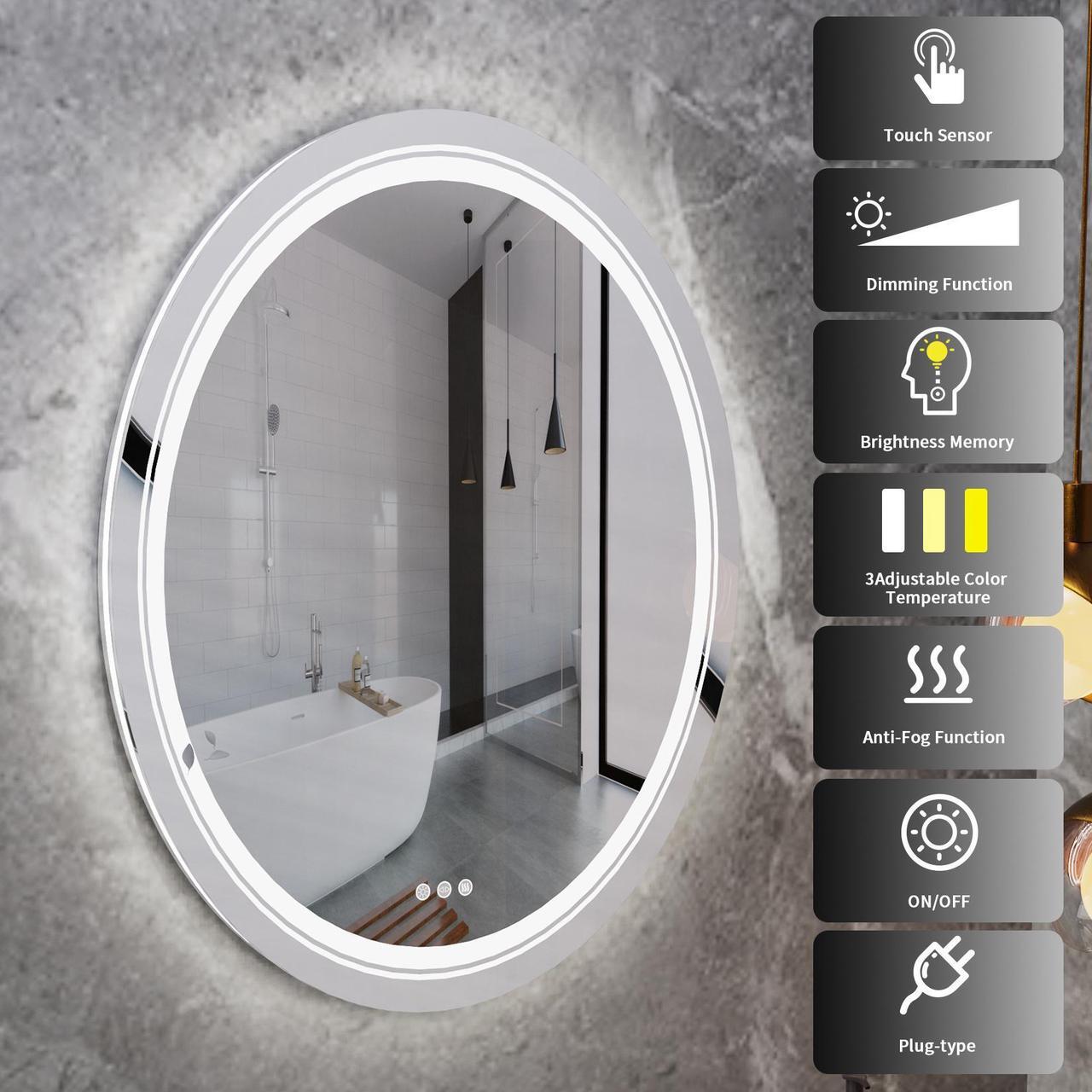 Alt view image 5 of 7 - Jumbo Oval  LED Backlit Light Bathroom Mirror Antifog  Wall Mount Dimmable Makeup Mirror