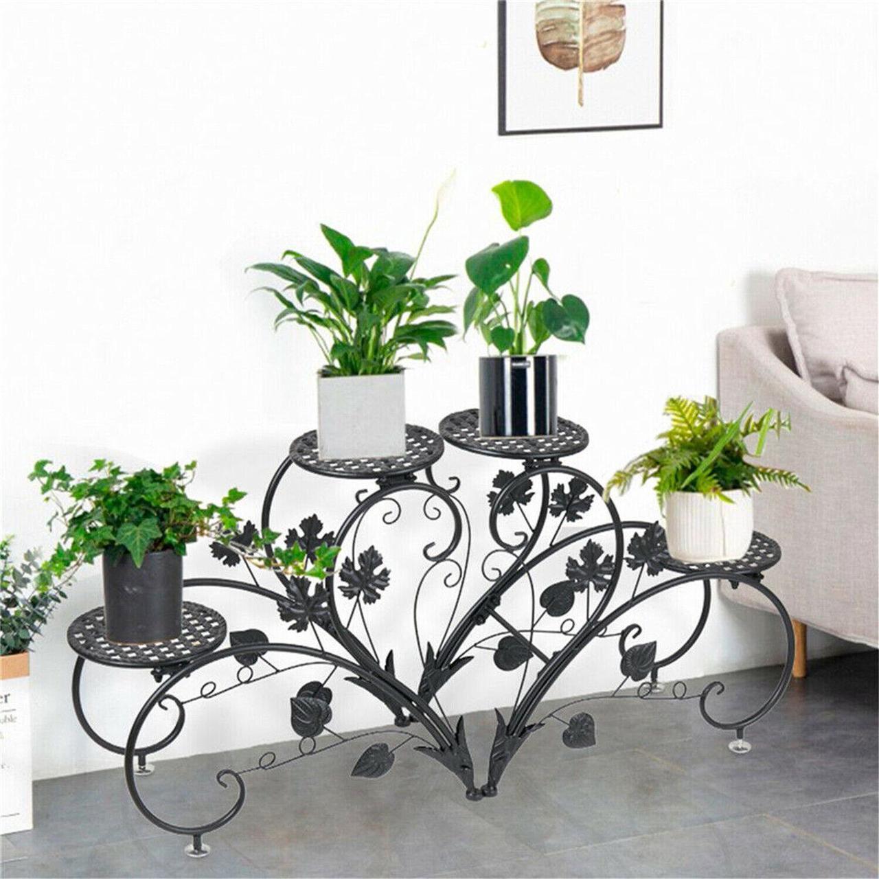 Alt view image 2 of 7 - 4 Tier Black Metal Plant Stand Multiple Flower Pot Holder Shelves Display Garden Indoor Outdoor