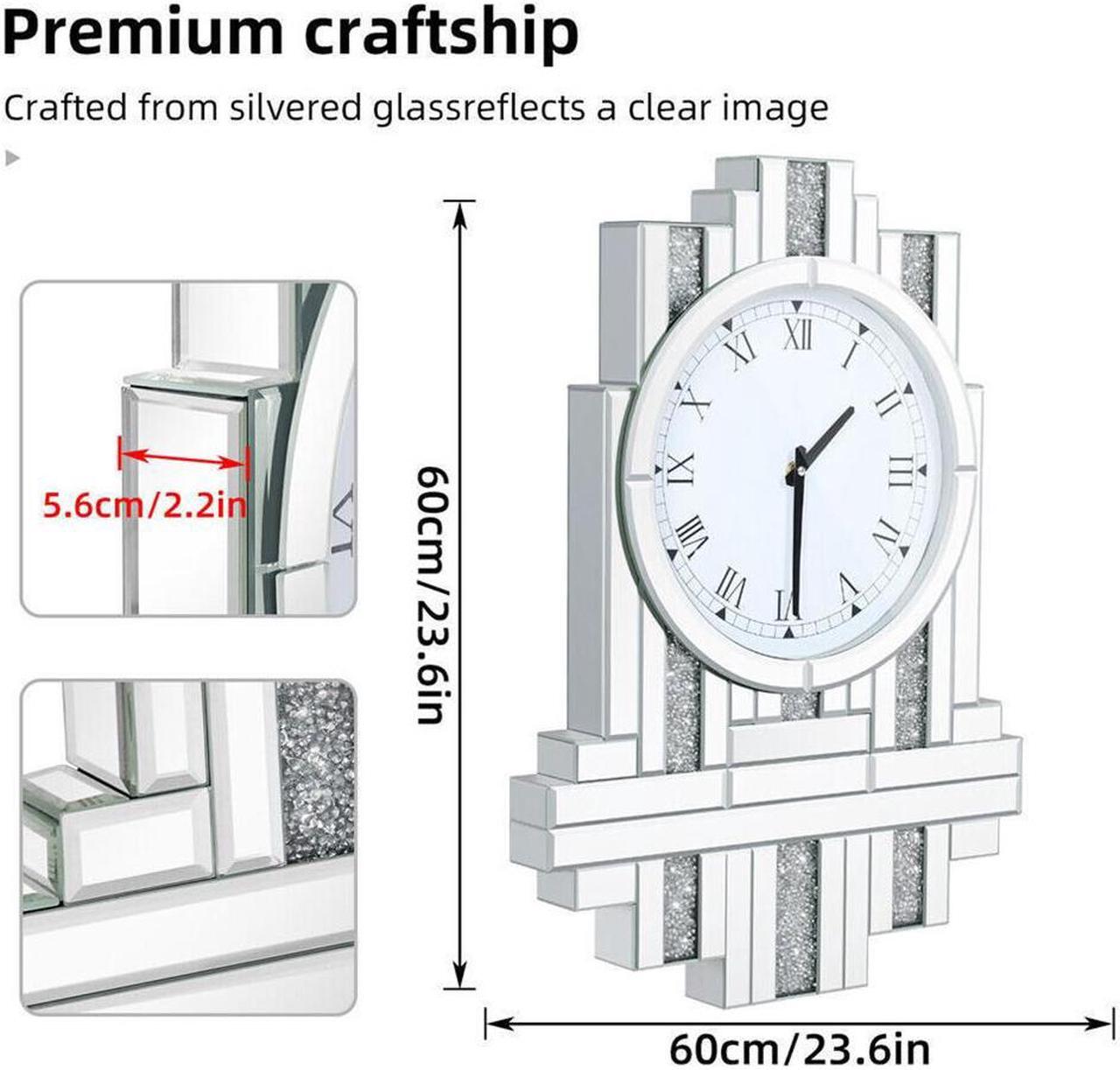 Alt view image 7 of 7 - Large Modern Crushed Diamond Silver Mirrored Crystal Clock Vintage wall Clock