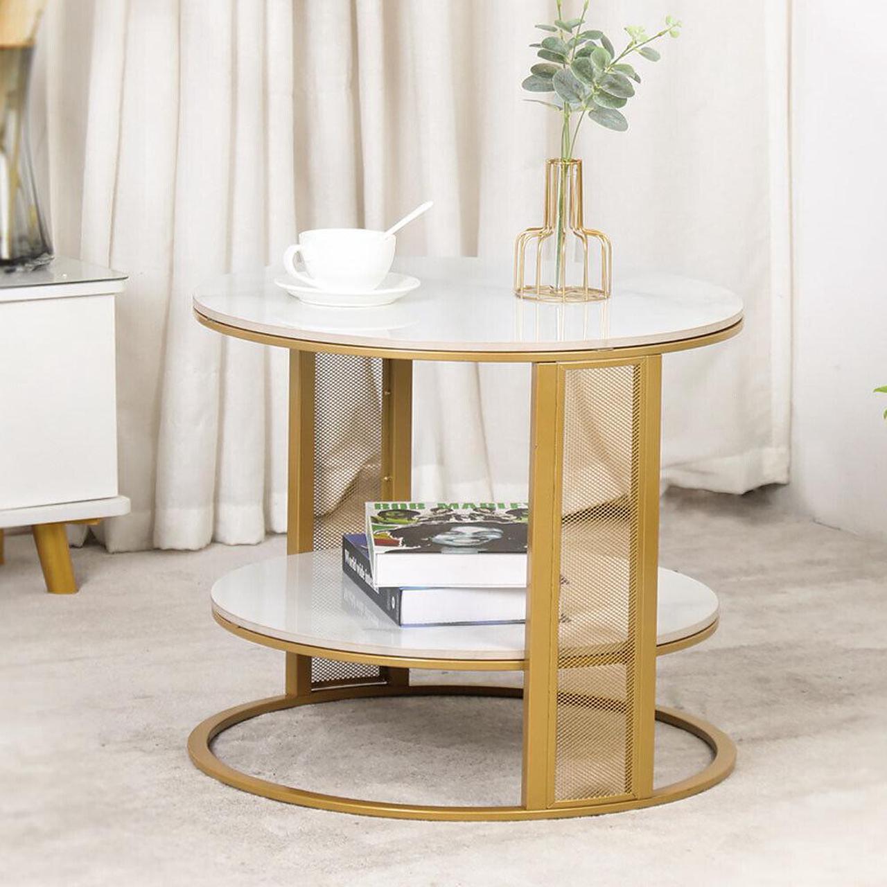 Alt view image 2 of 7 - 2 Tier XXL-Large Marble Coffee Table Luxury End Side Table Metal Wire Mesh Frame