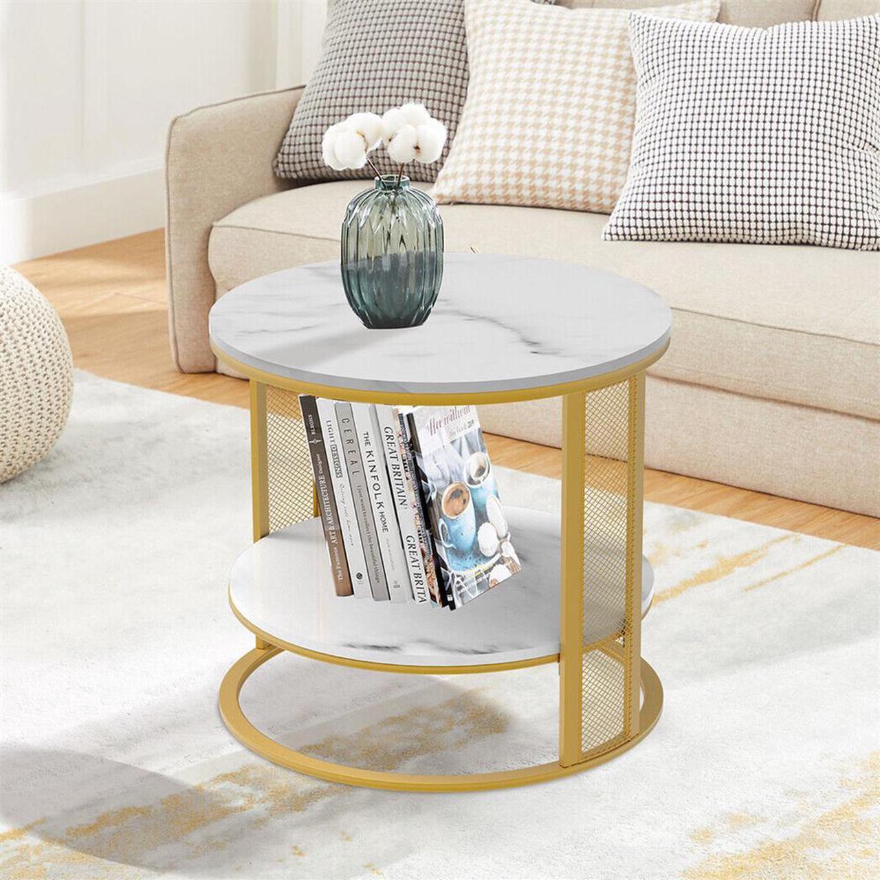 Alt view image 3 of 7 - 2 Tier XXL-Large Marble Coffee Table Luxury End Side Table Metal Wire Mesh Frame