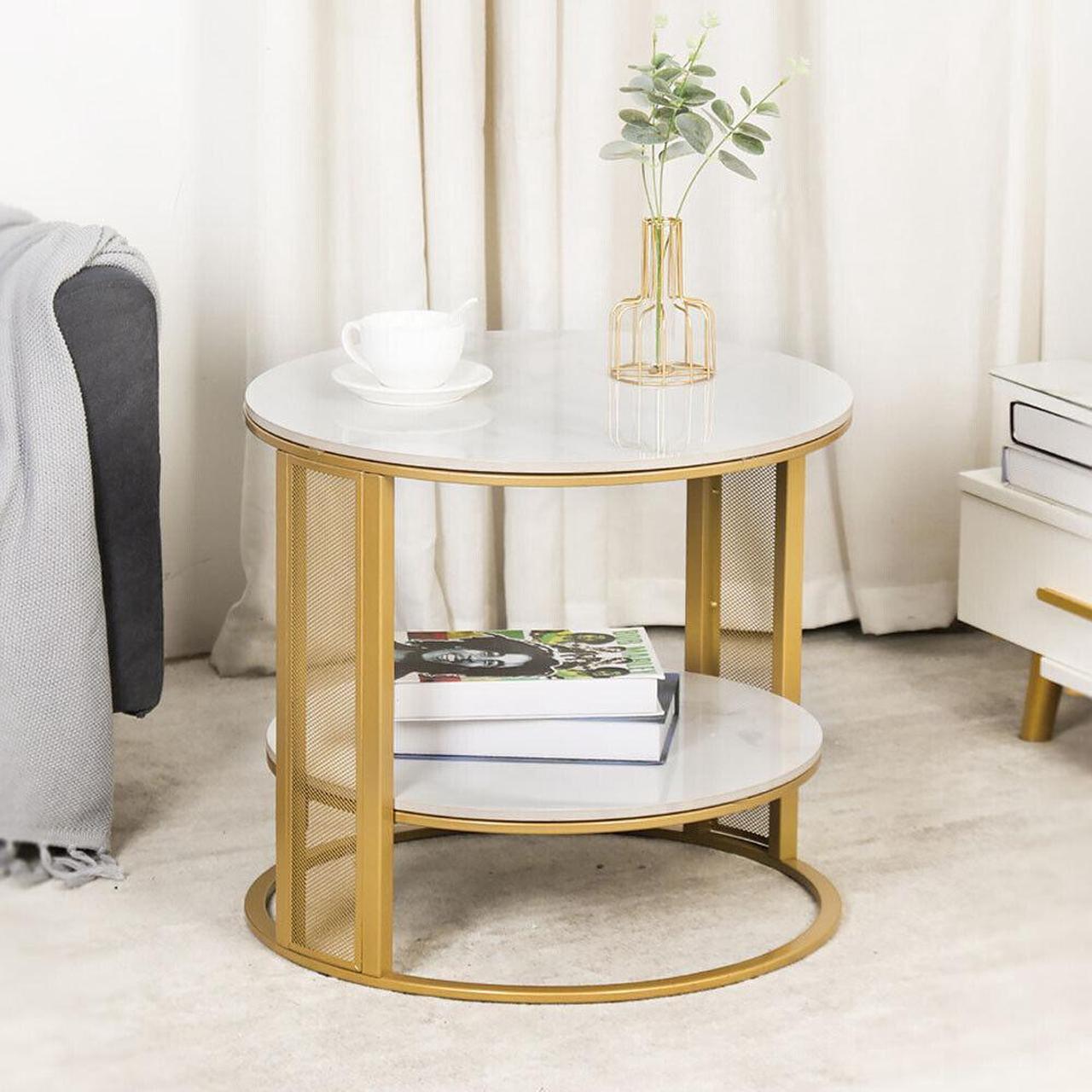 Alt view image 4 of 7 - 2 Tier XXL-Large Marble Coffee Table Luxury End Side Table Metal Wire Mesh Frame