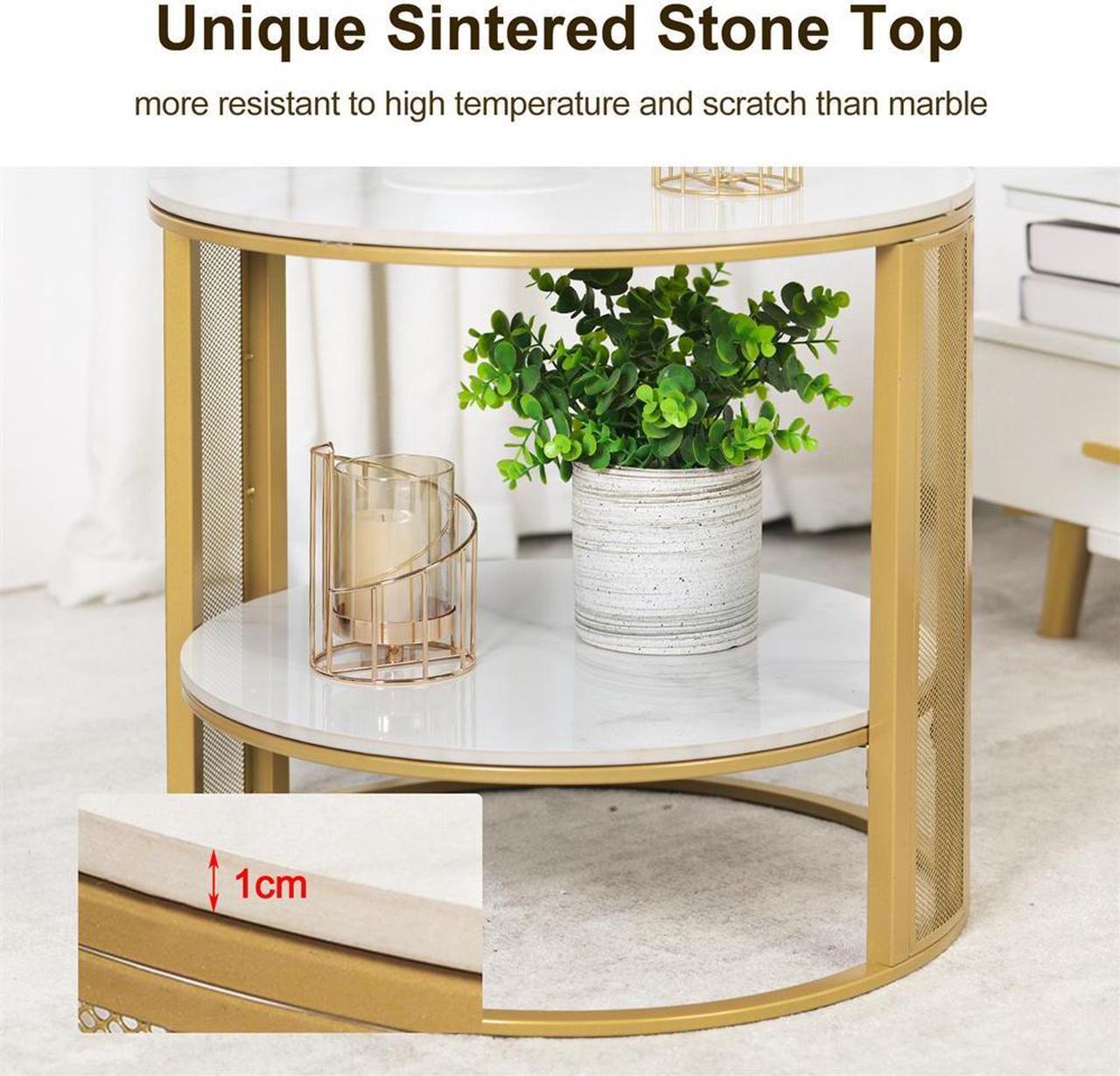 Alt view image 5 of 7 - 2 Tier XXL-Large Marble Coffee Table Luxury End Side Table Metal Wire Mesh Frame