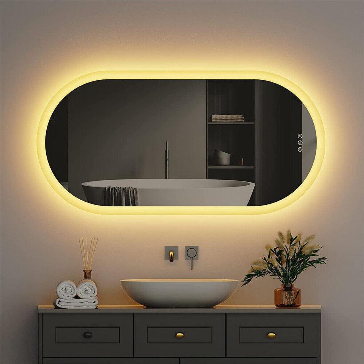 Main image of 48 x 24 Inch Oval LED Smart Bathroom Mirror Anti-Fog Bathroom Led  Vanity Make up Mirror Backlit Wall Mirror Dimmable Lights with Memory Function