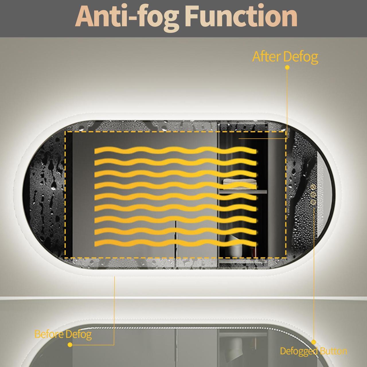 Alt view image 4 of 7 - 48 x 24 Inch Oval LED Smart Bathroom Mirror Anti-Fog Bathroom Led  Vanity Make up Mirror Backlit Wall Mirror Dimmable Lights with Memory Function