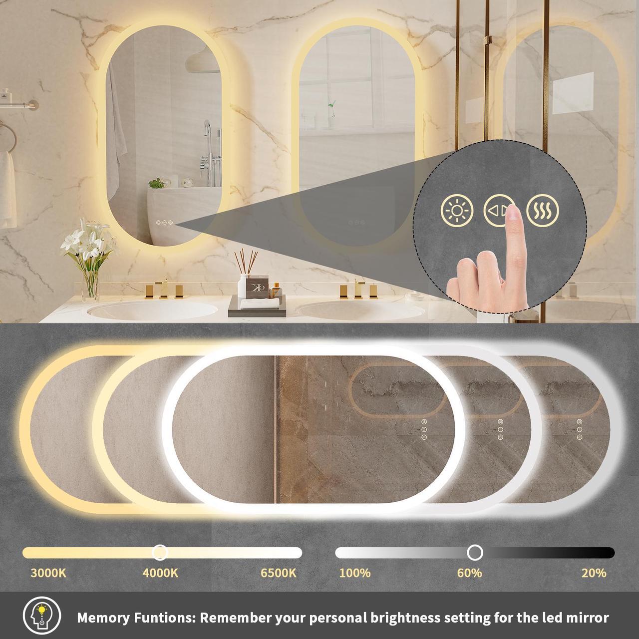 Alt view image 6 of 7 - 48 x 24 Inch Oval LED Smart Bathroom Mirror Anti-Fog Bathroom Led  Vanity Make up Mirror Backlit Wall Mirror Dimmable Lights with Memory Function