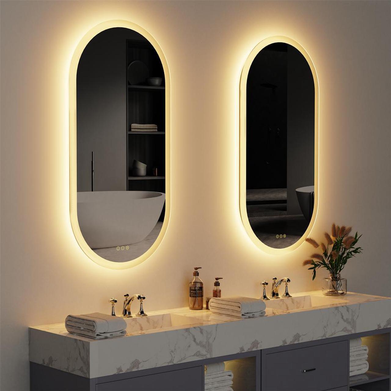 Alt view image 2 of 7 - 48 x 24 Inch Oval LED Smart Bathroom Mirror Anti-Fog Bathroom Led  Vanity Make up Mirror Backlit Wall Mirror Dimmable Lights with Memory Function