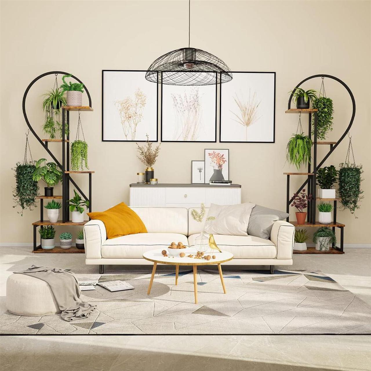 Alt view image 4 of 7 - 2PCS  Jumbo Large Heart-Shape Outdoor Garden Patio Plant Ladder Stand Flower Shelf Basket Hanging Rack
