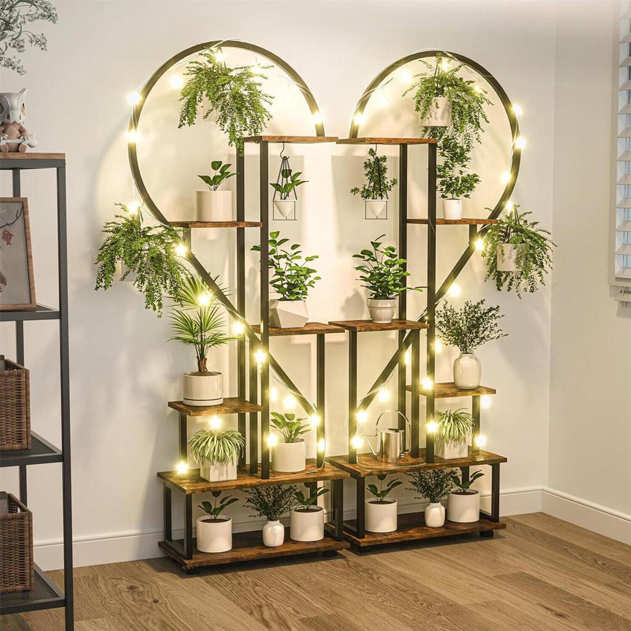 Alt view image 2 of 7 - 2PCS  Jumbo Large Heart-Shape Outdoor Garden Patio Plant Ladder Stand Flower Shelf Basket Hanging Rack