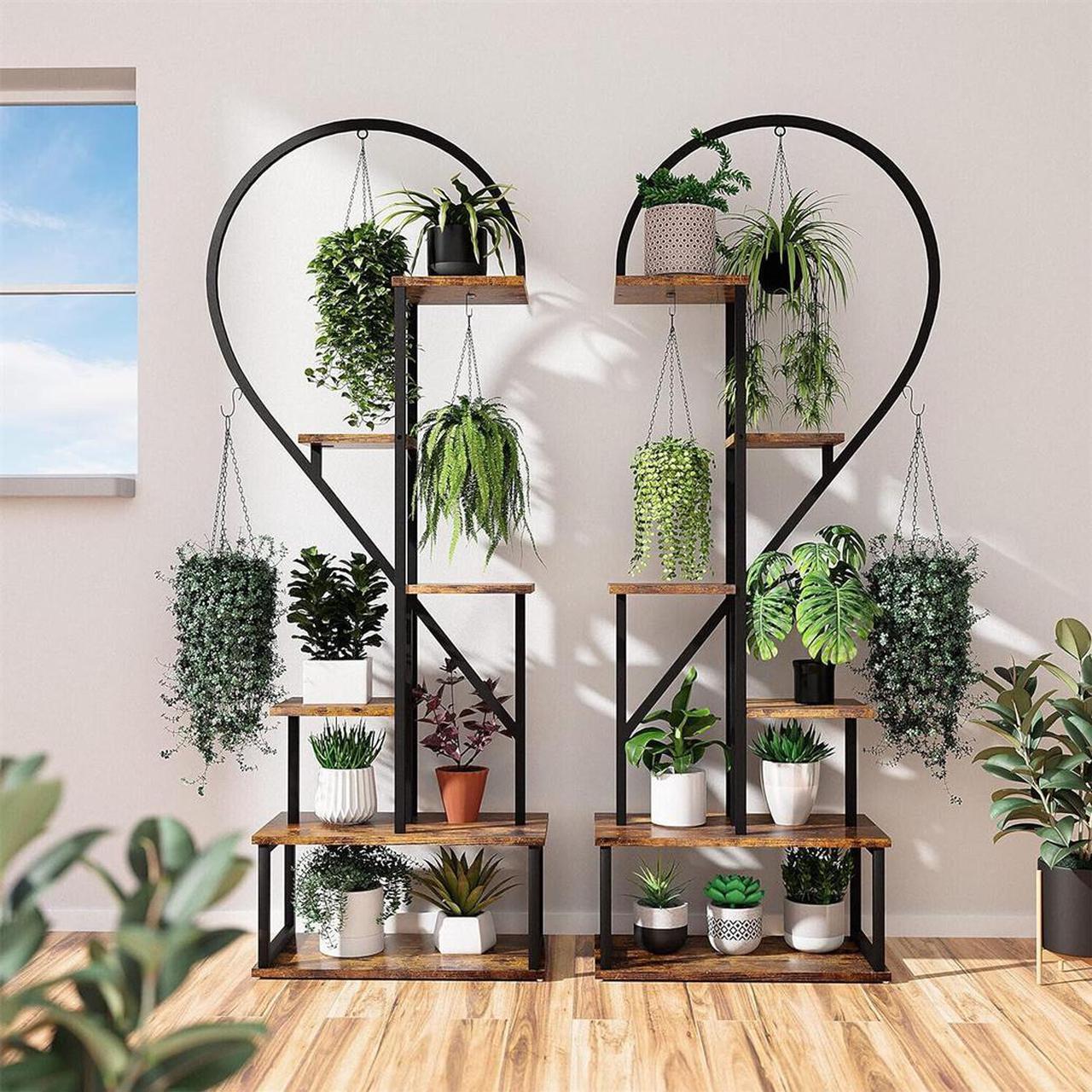 Main image of 2PCS  Jumbo Large Heart-Shape Outdoor Garden Patio Plant Ladder Stand Flower Shelf Basket Hanging Rack