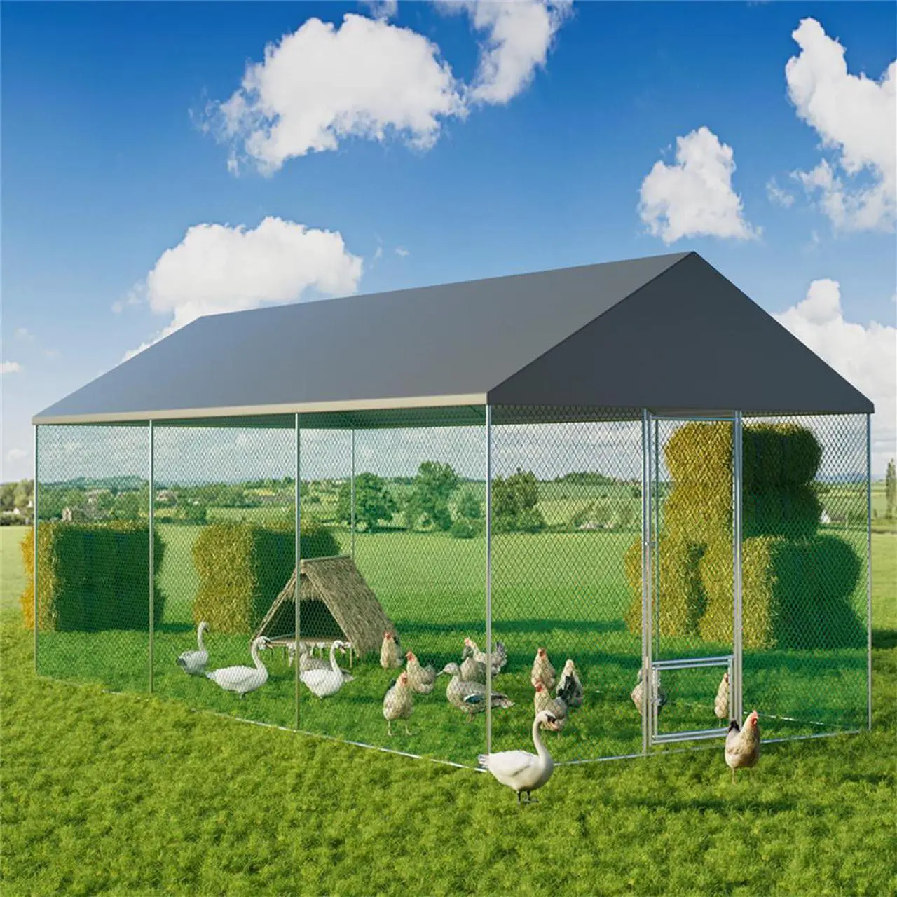 Alt view image 2 of 7 - XXL Walk In Pet Chicken Run Coop Cage Chicken Rabbit Hutch Hen Ferret House Enclosure  with Cover & Gate