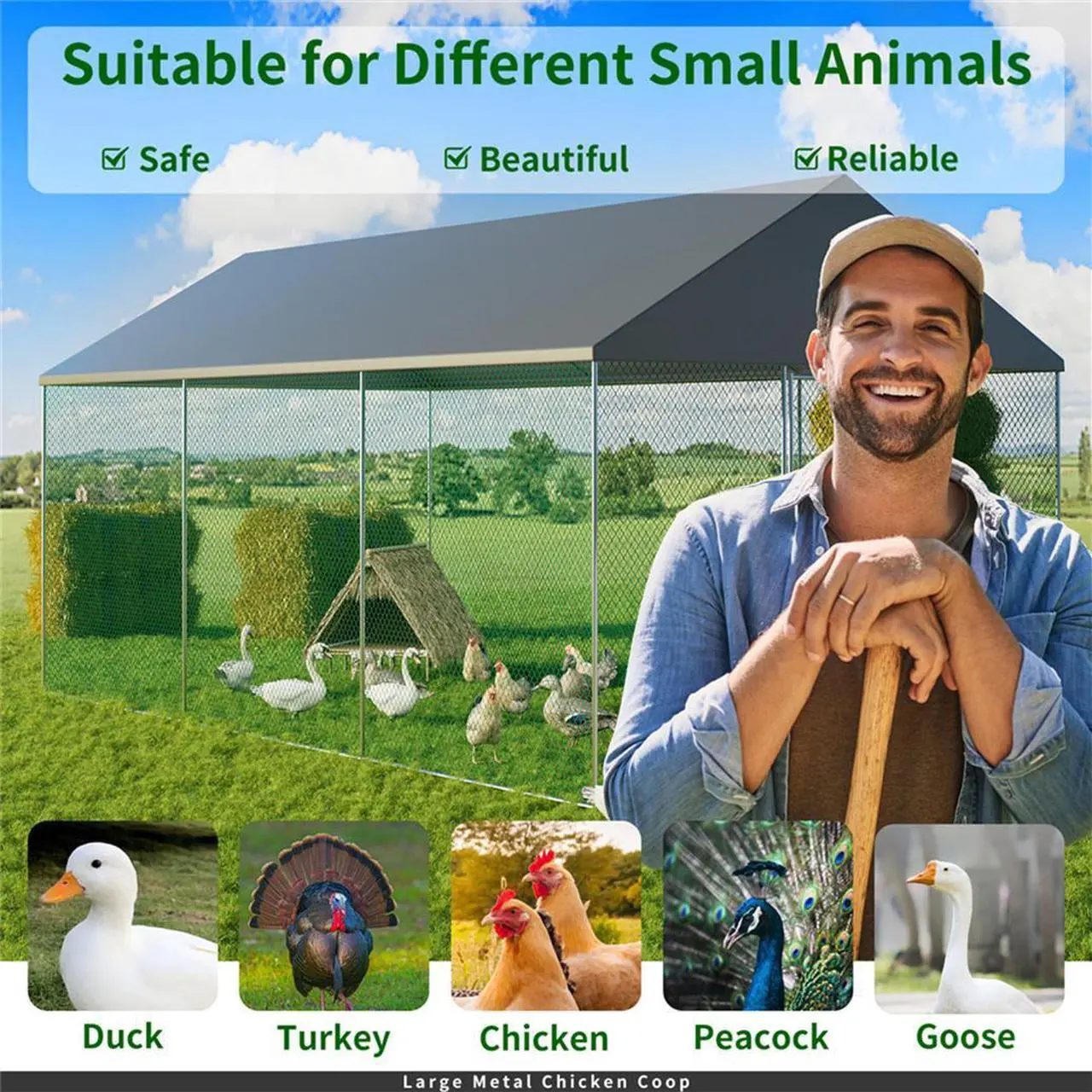 Alt view image 4 of 7 - XXL Walk In Pet Chicken Run Coop Cage Chicken Rabbit Hutch Hen Ferret House Enclosure  with Cover & Gate