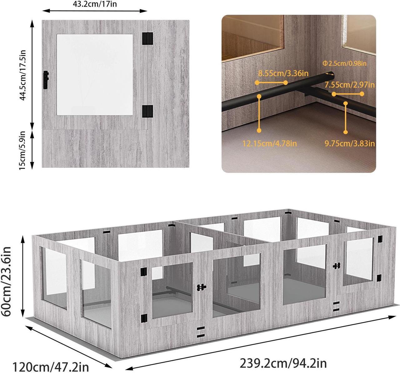 Alt view image 7 of 7 - Safest Tempered Glass Puppy Whelping Pen Box Wood Dog Cage Shatter-proof Dog Exercise Playpen with Waterproof Fertility Pad XX-Large