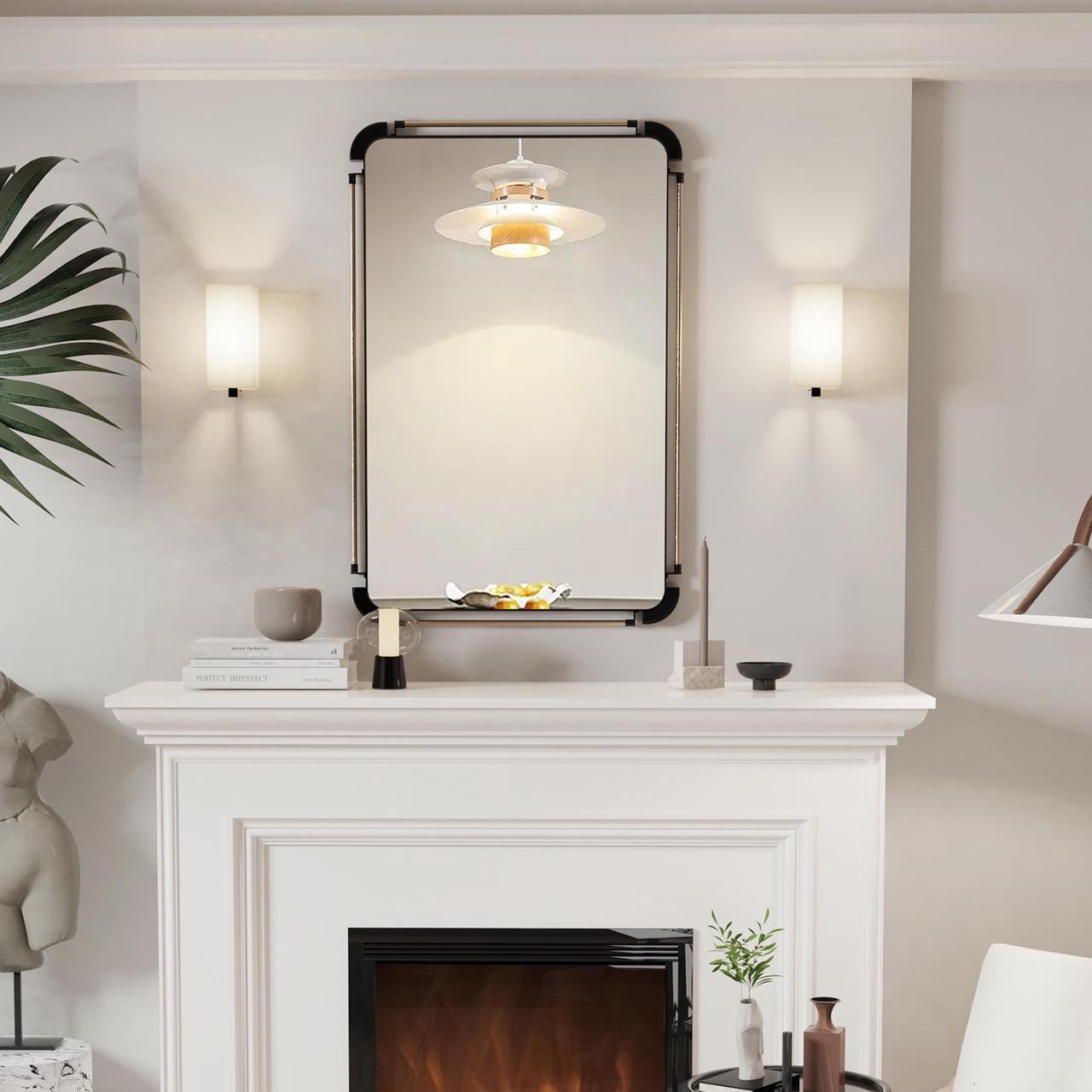 Alt view image 5 of 7 - UNHO Farmhouse Industrial Iron Pipe Mirror Rustic Rectangular Wall Decorative Vanity Mirror Living Room Entrance