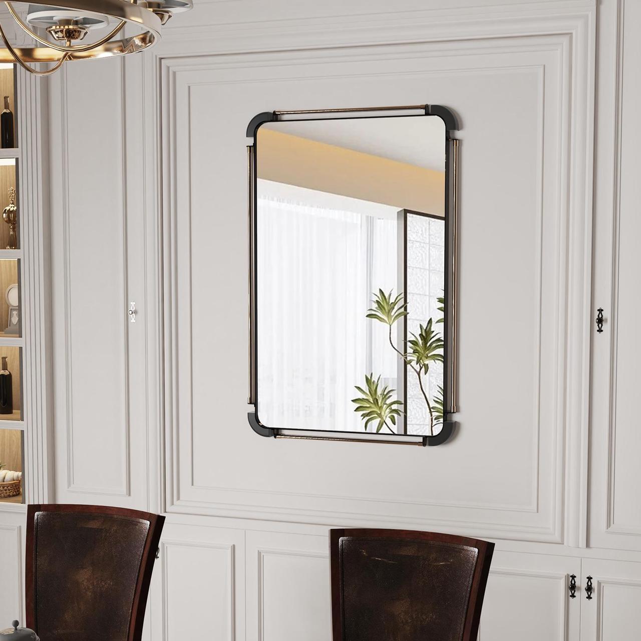 Alt view image 4 of 7 - UNHO Farmhouse Industrial Iron Pipe Mirror Rustic Rectangular Wall Decorative Vanity Mirror Living Room Entrance