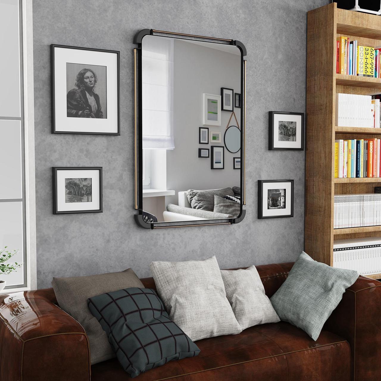 Alt view image 2 of 7 - UNHO Farmhouse Industrial Iron Pipe Mirror Rustic Rectangular Wall Decorative Vanity Mirror Living Room Entrance
