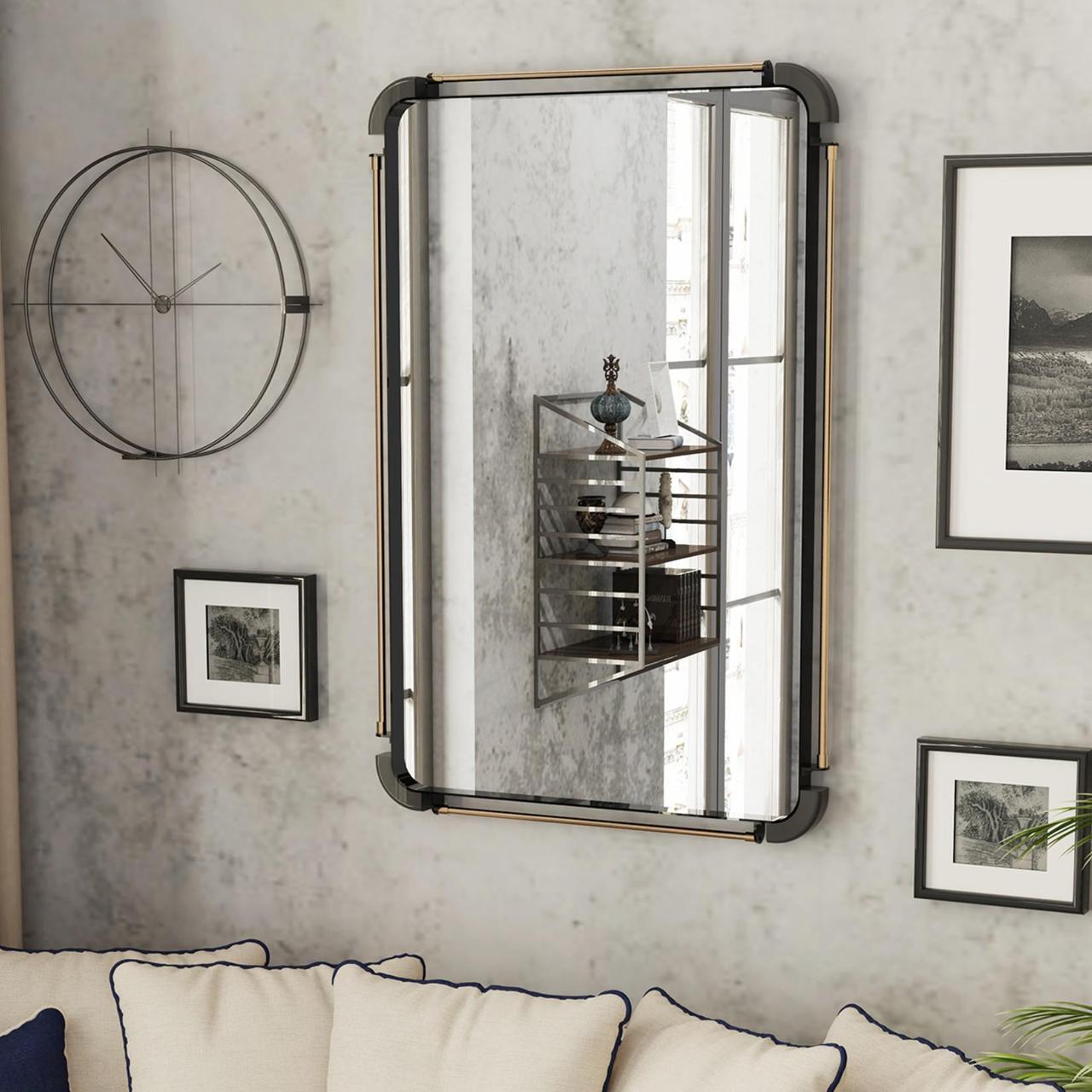 Main image of UNHO Farmhouse Industrial Iron Pipe Mirror Rustic Rectangular Wall Decorative Vanity Mirror Living Room Entrance