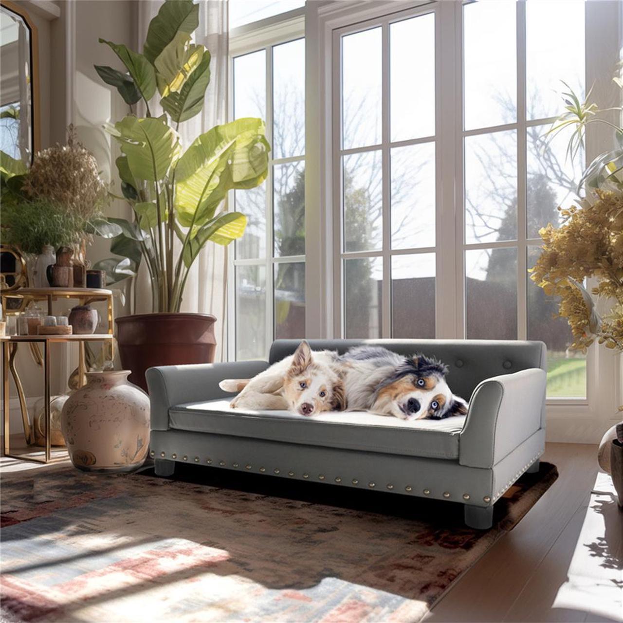 Main image of UNHO Large Elevated Dog Sofa Bed Microfiber Leather Couch Pet Sleep Joint Support Bed with Copper Nail Large