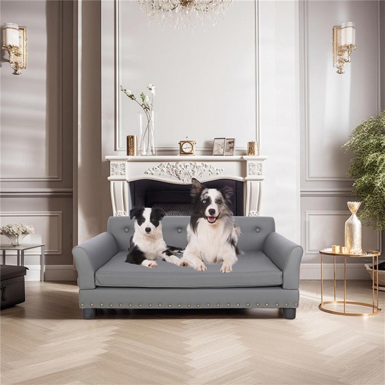 Alt view image 5 of 7 - UNHO Large Elevated Dog Sofa Bed Microfiber Leather Couch Pet Sleep Joint Support Bed with Copper Nail Large