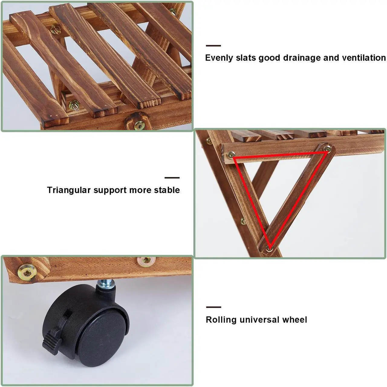 Alt view image 6 of 7 - UNHO Rolling 6 Tier Carbonized Wood Plant Stand Rack Multiple Flower Pot Holder Shelf Indoor Outdoor Planter Display shelving unit for Patio Garden Corner Balcony Living Room Flower Shop Office
