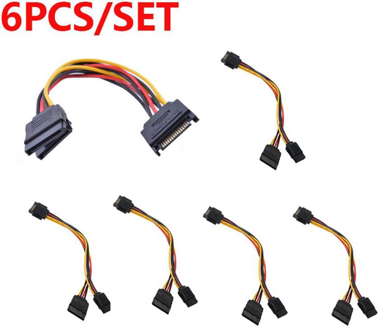 6Pcs SATA Power 15-pin Y-Splitter Cable Adapter Male to Female For HDD Hard Drive