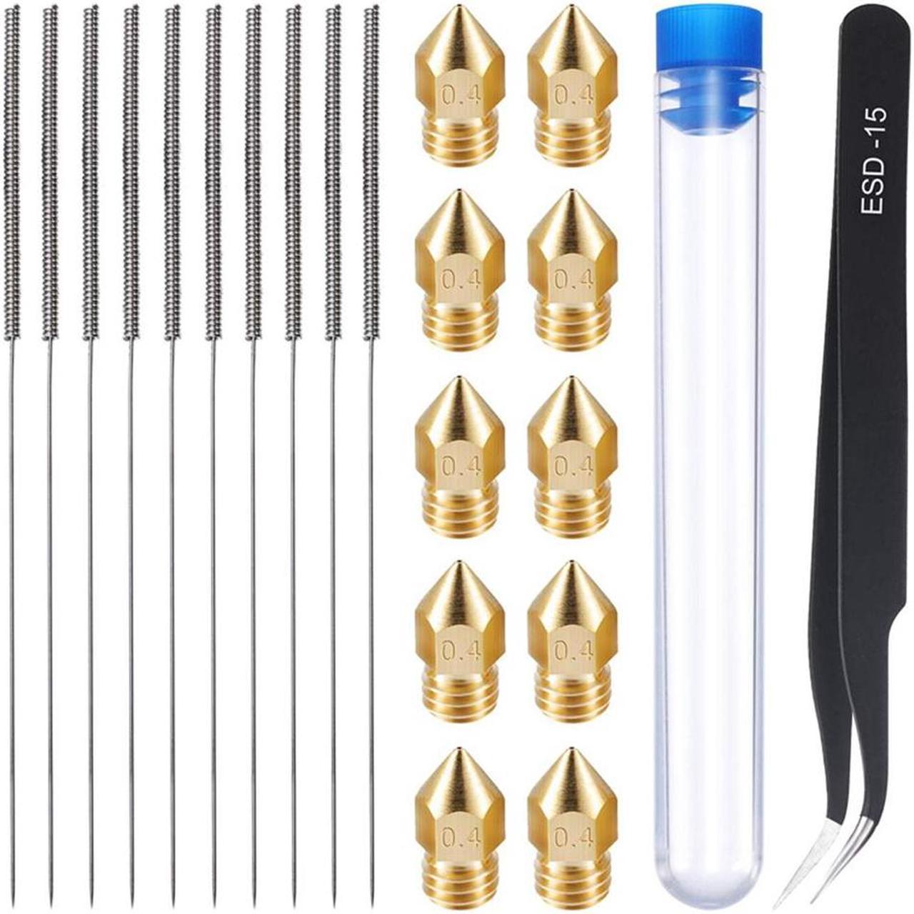 3D Printer Nozzle and Cleaning Kit 0.4 mm Mk8 Nozzles 0.4mm Needles and Tweezers Tool Kit