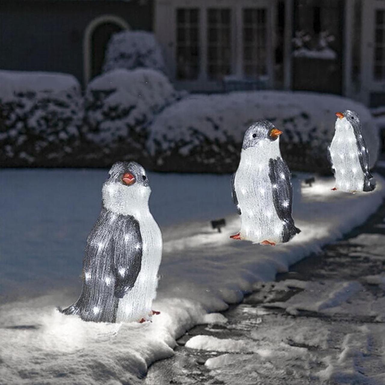 FYUU 3 Pcs Outdoor Led Christmas Yard Decorations Light Up Penguins Garden Decorations