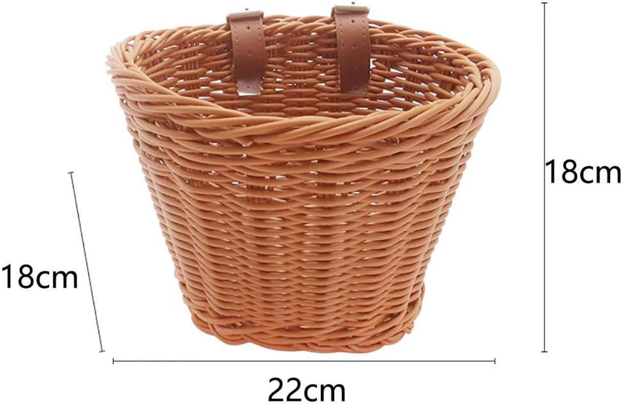 FYUU Retro Bike Basket Wicker Woven Bicycle Front Basket Handlebar Storage Basket with Strap