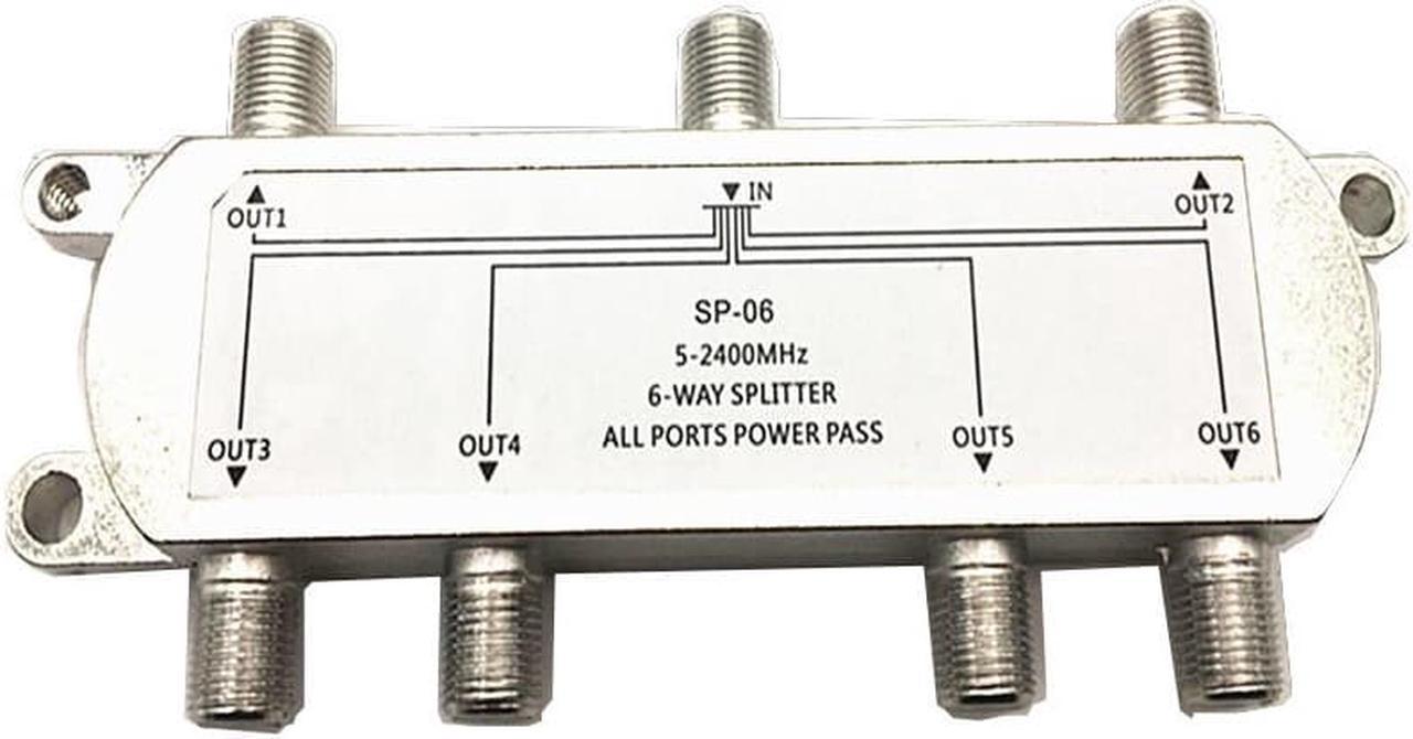 FYUU 6 Way TV Splitter 5-2400 MHz Coax Cable Adapter for RG59 RG6 HDTV Satellite