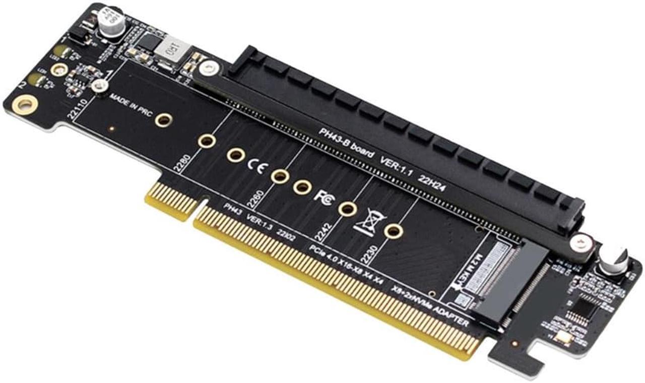 PCI-E 4.0 X16 to x8+x4+x4 Split Expansion Card 2X M.2 NVME SFF-8639 SSD Adapter