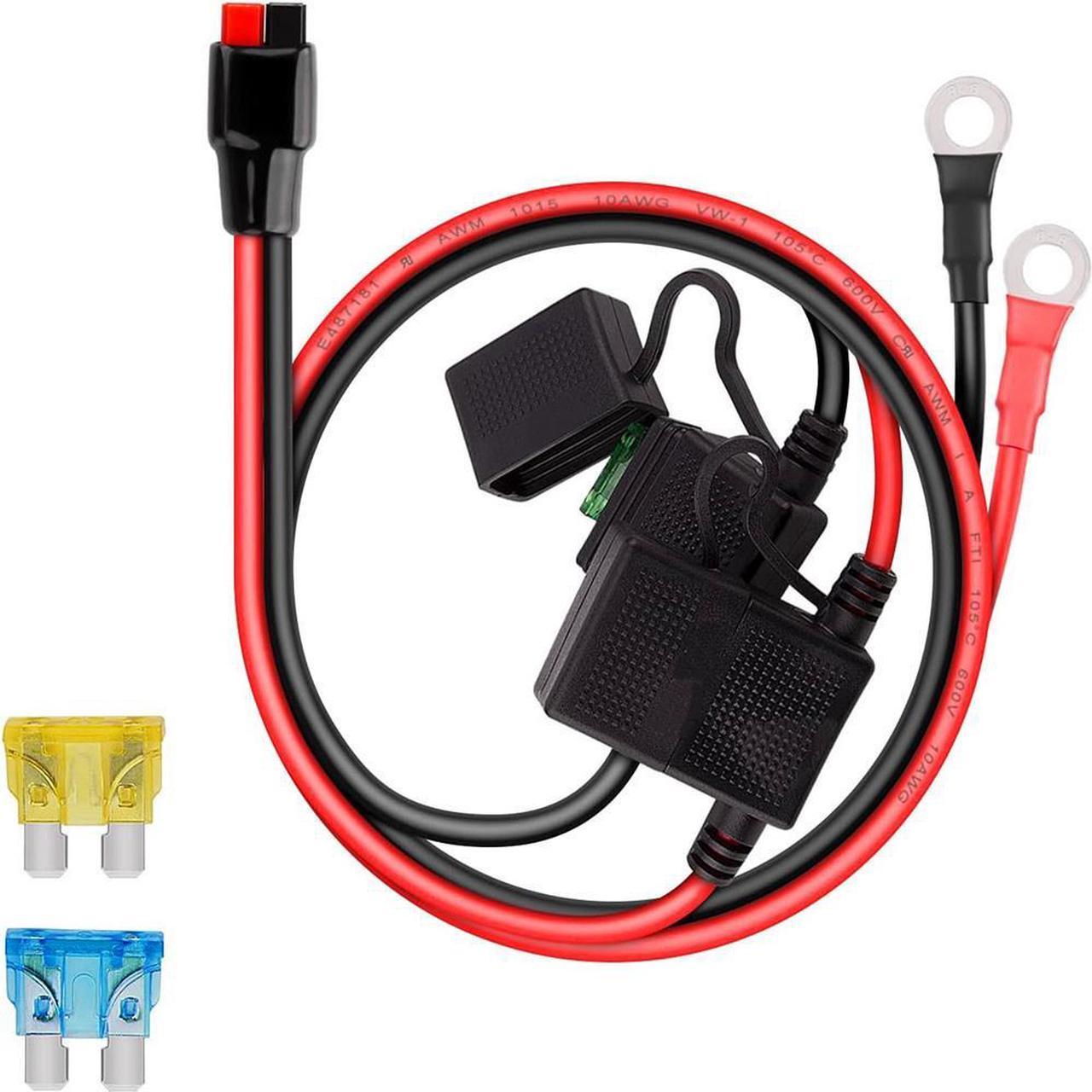 Dual Positive/Negative ATC Style Fuse Holder 10AWG Wire with Ring Terminals and 45A Connectors for Automotive 2ft/60cm