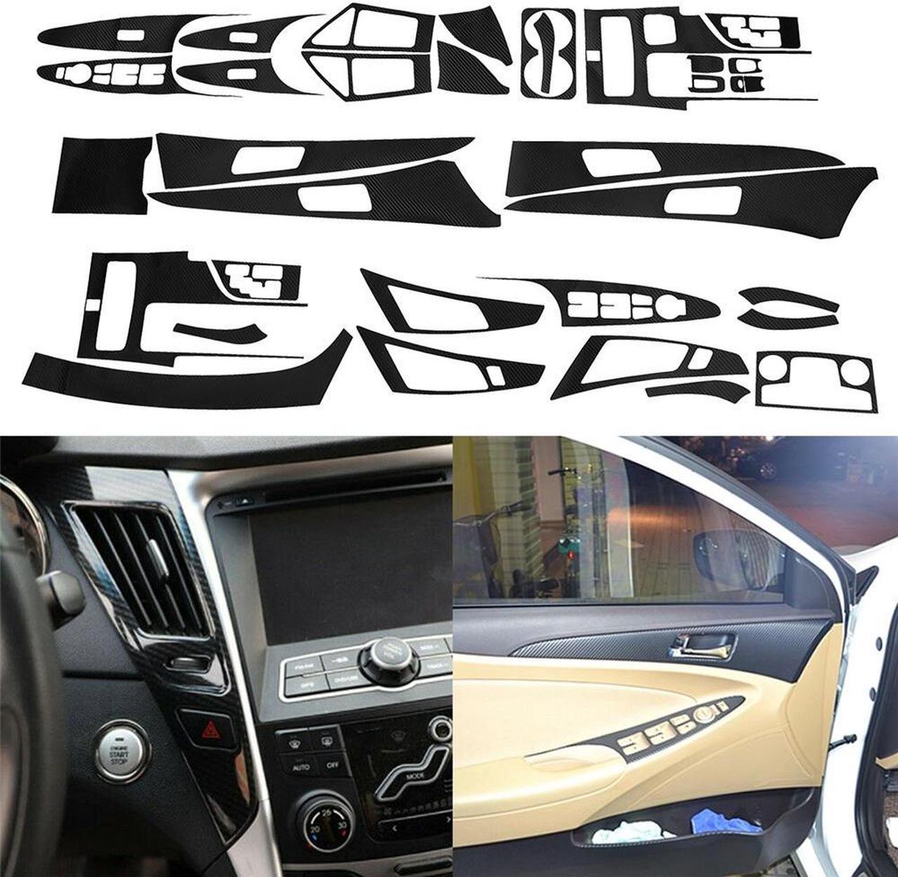 FYUU 3D Carbon Fiber Look Interior Whole Sticker Kit Cover For Hyundai SONATA 2011-14