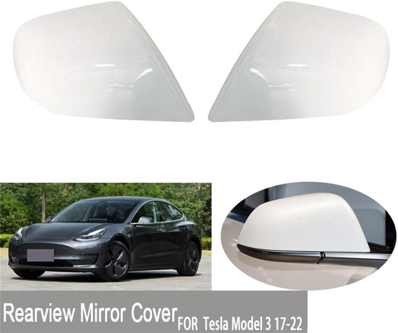 1 Pair Pearl White Rear View Side Mirror Cover Skull Caps For Tesla Model 3